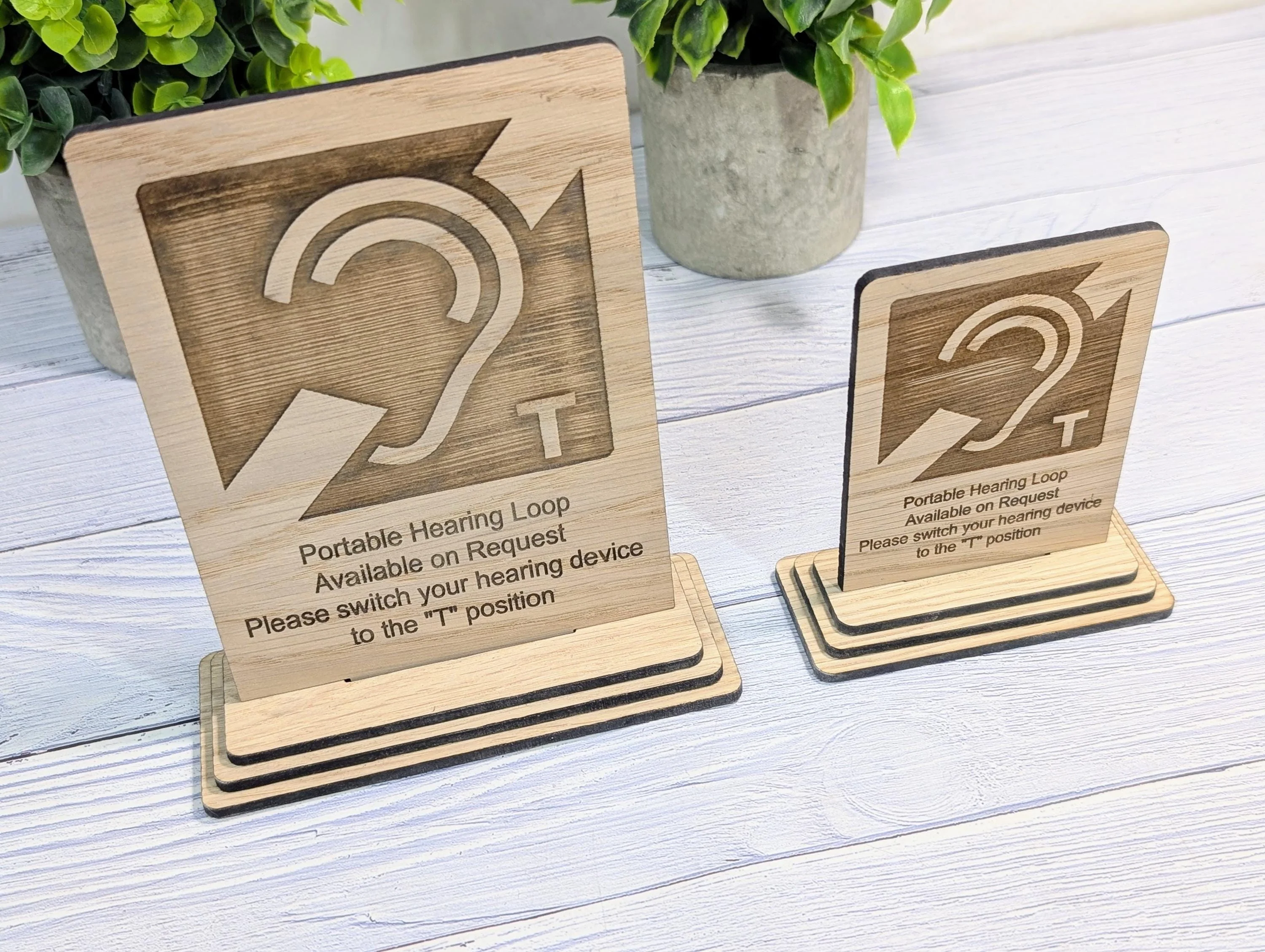 Personalised Wooden Portable Hearing Loop Sign – Freestanding Table Sign for Accessibility, Office, & Public Spaces- Two Sizes - Image 2