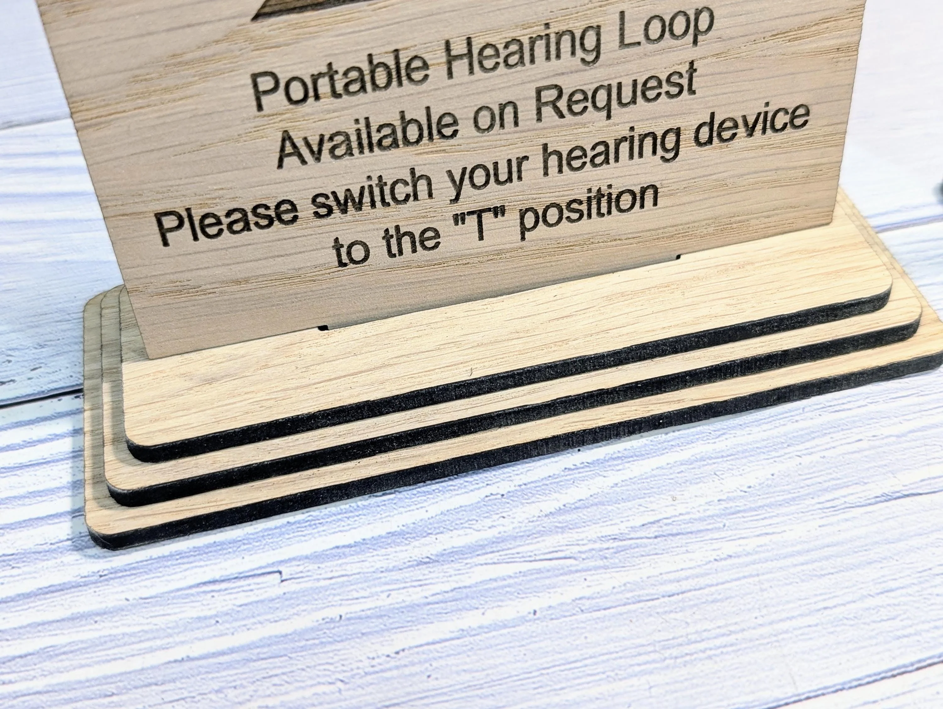 Personalised Wooden Portable Hearing Loop Sign – Freestanding Table Sign for Accessibility, Office, & Public Spaces- Two Sizes - Image 3
