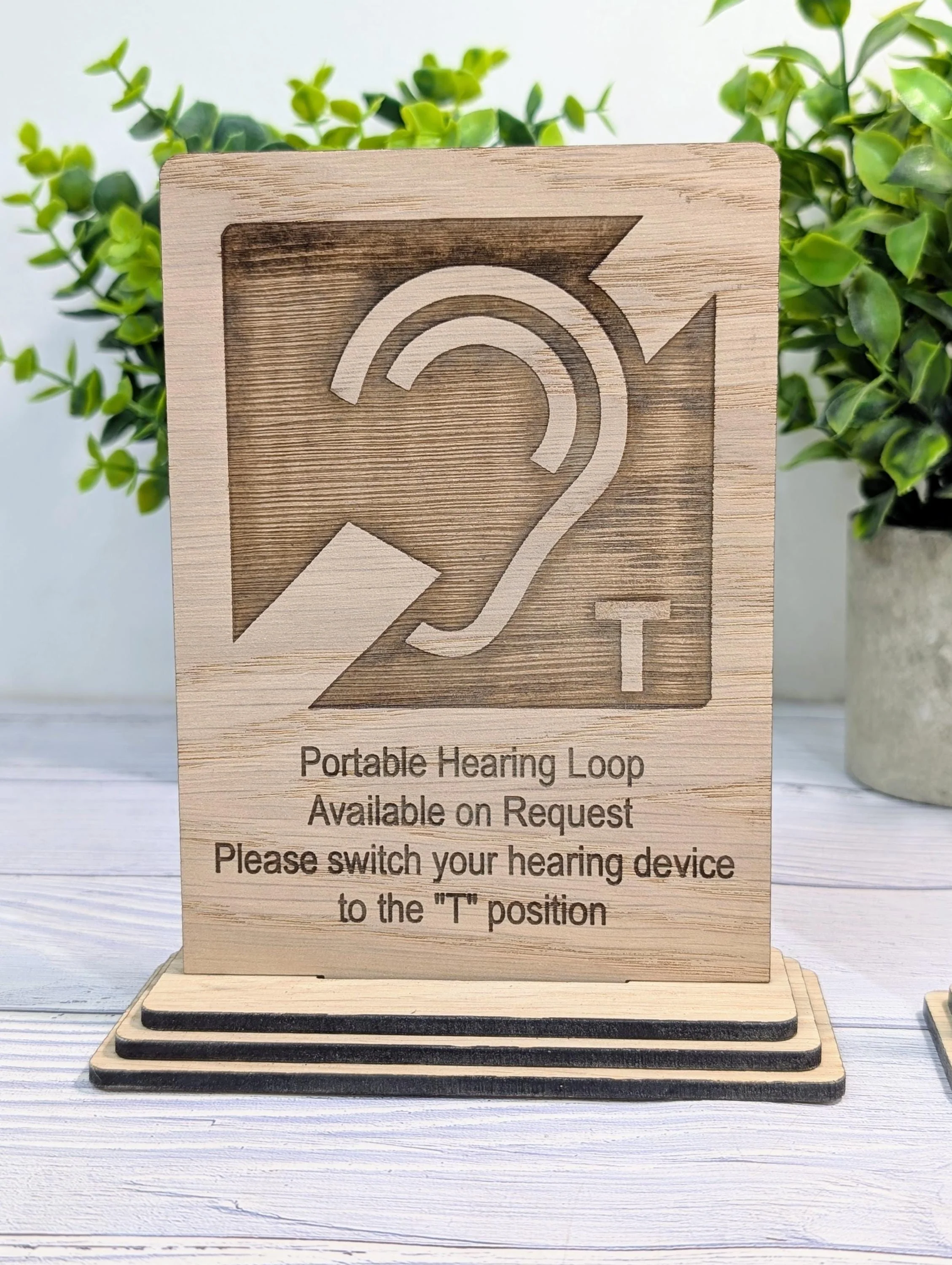 Personalised Wooden Portable Hearing Loop Sign – Freestanding Table Sign for Accessibility, Office, & Public Spaces- Two Sizes - Image 4