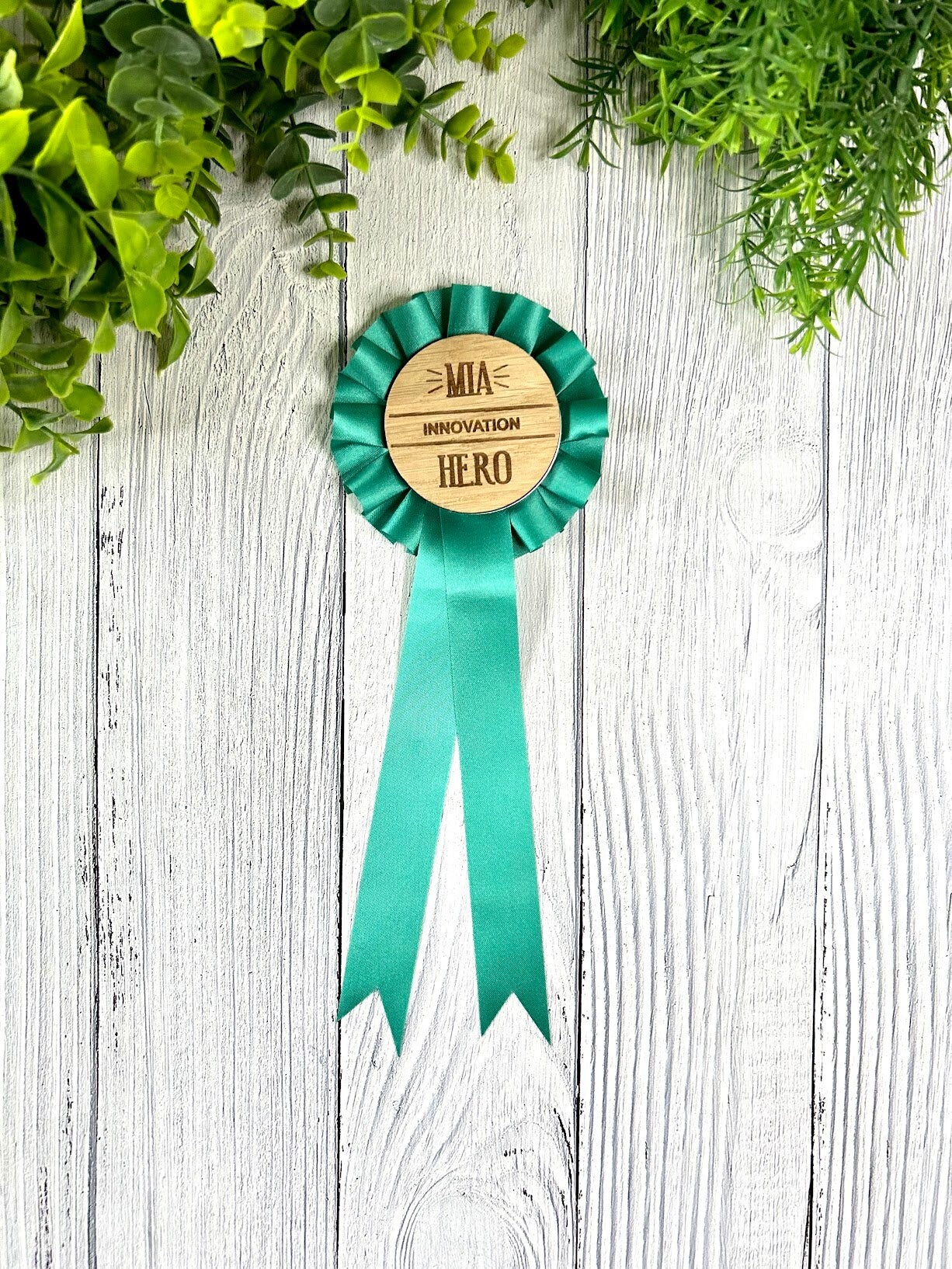 Personalised Wooden Rosettes For Staff Awards | Customised 90mm Rosette with 60mm Wooden Centre | Award Ribbon | Team Appreciation - Image 4