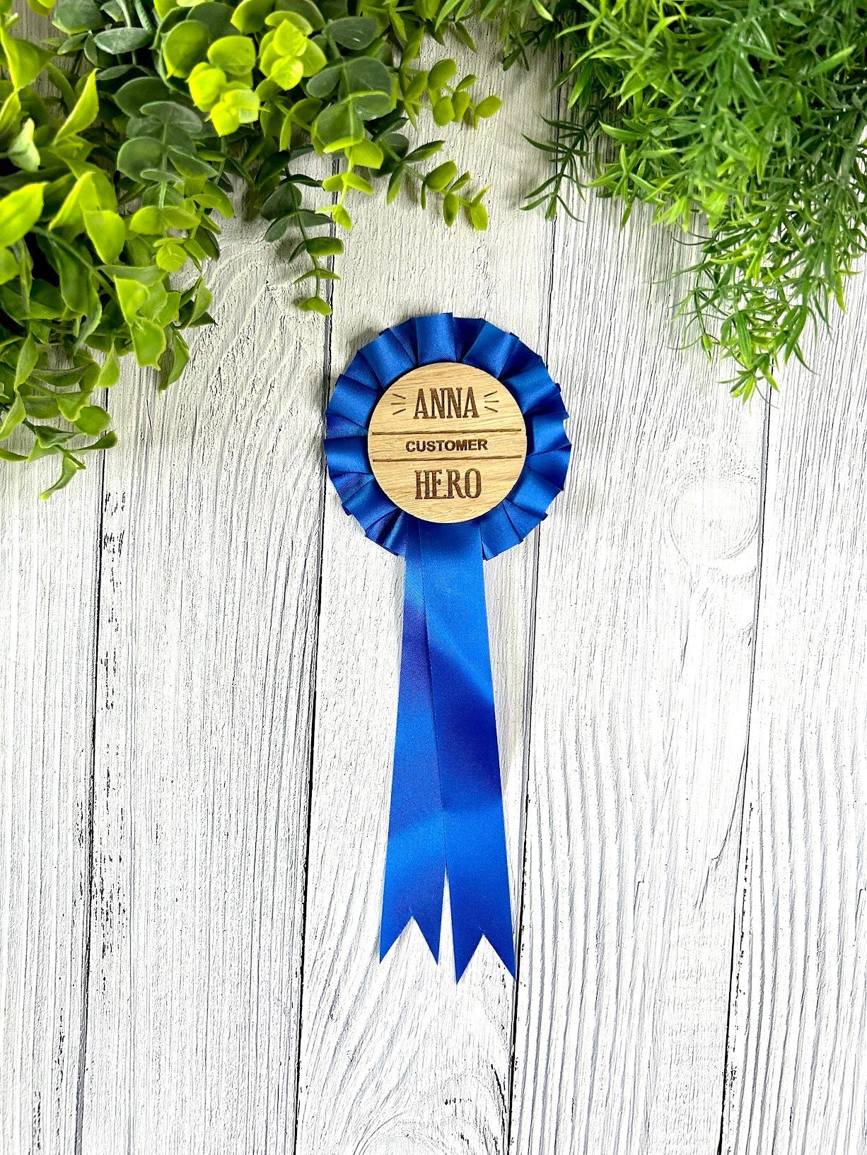 Personalised Wooden Rosettes For Staff Awards | Customised 90mm Rosette with 60mm Wooden Centre | Award Ribbon | Team Appreciation - Image 5