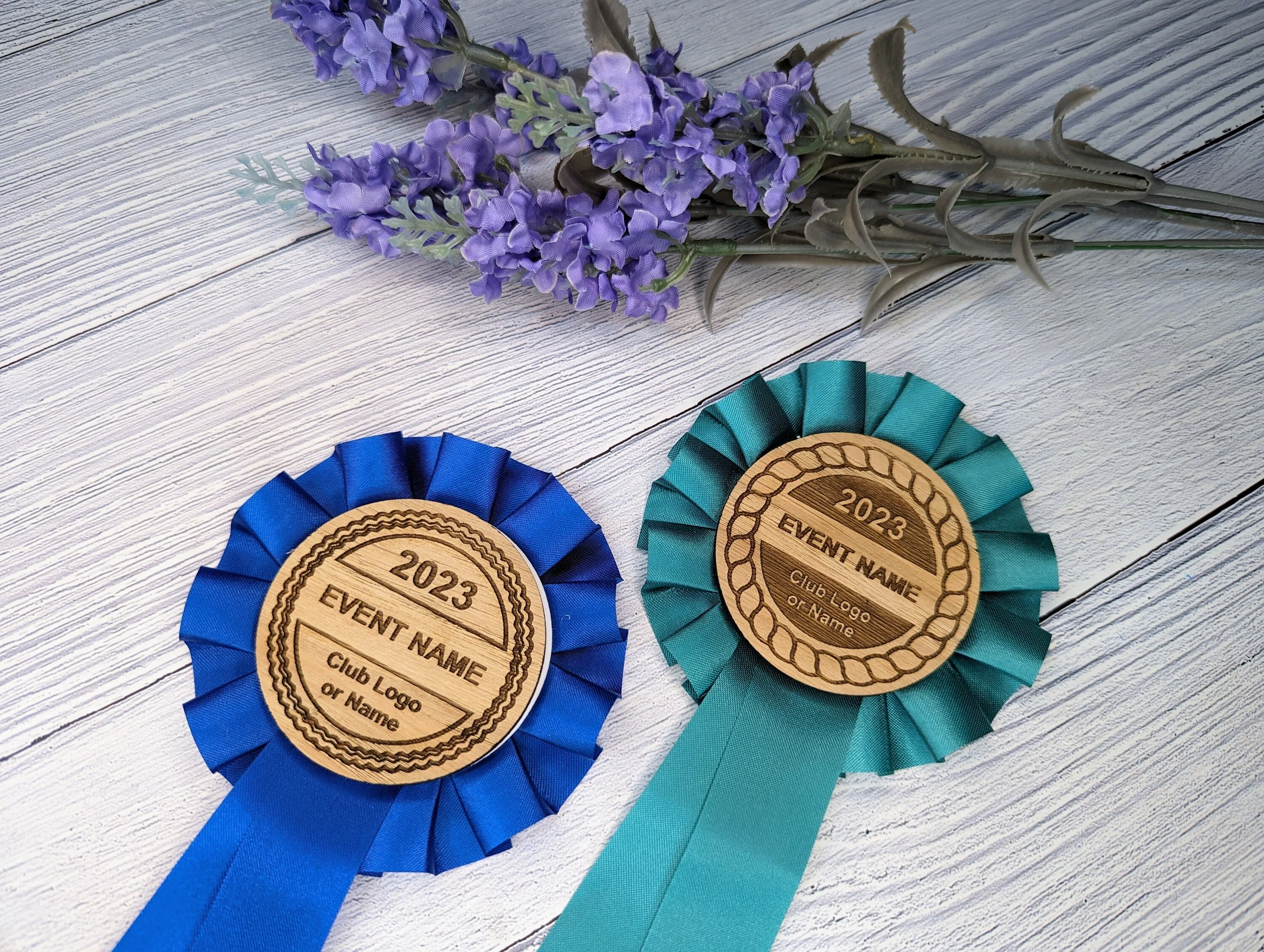 Personalised Wooden Rosette's | Free Design Service | Customised 90mm Rosette with 60mm Wooden Centre | Award Ribbon | Dog & Horse Shows - Image 8