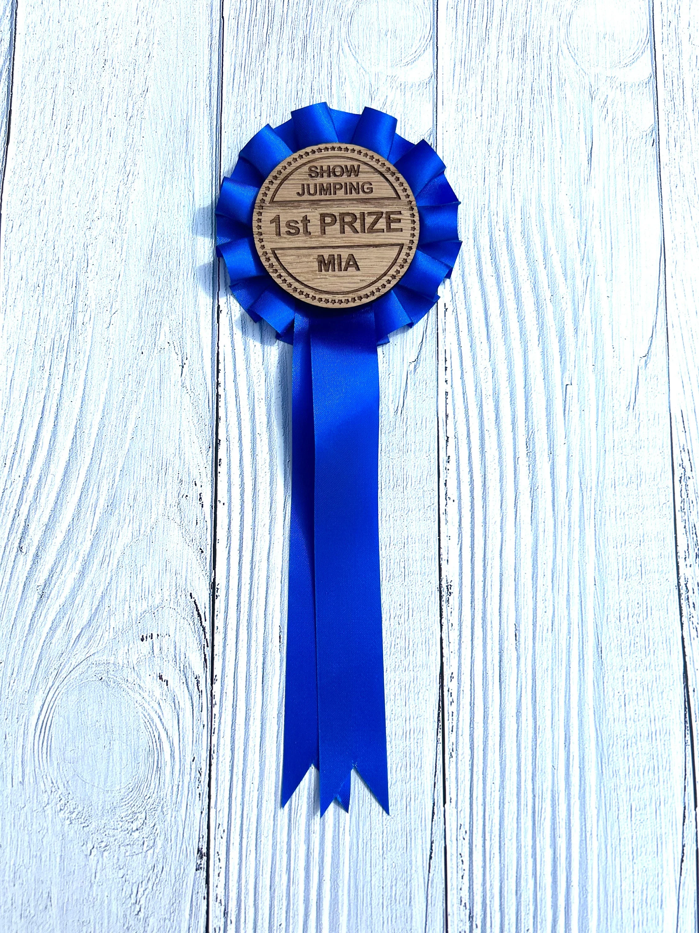 Personalised Wooden Show Jumping Rosette's | Customised Oak Rosettes in 4 Colours | Award Ribbon | Horse Riding - Image 4