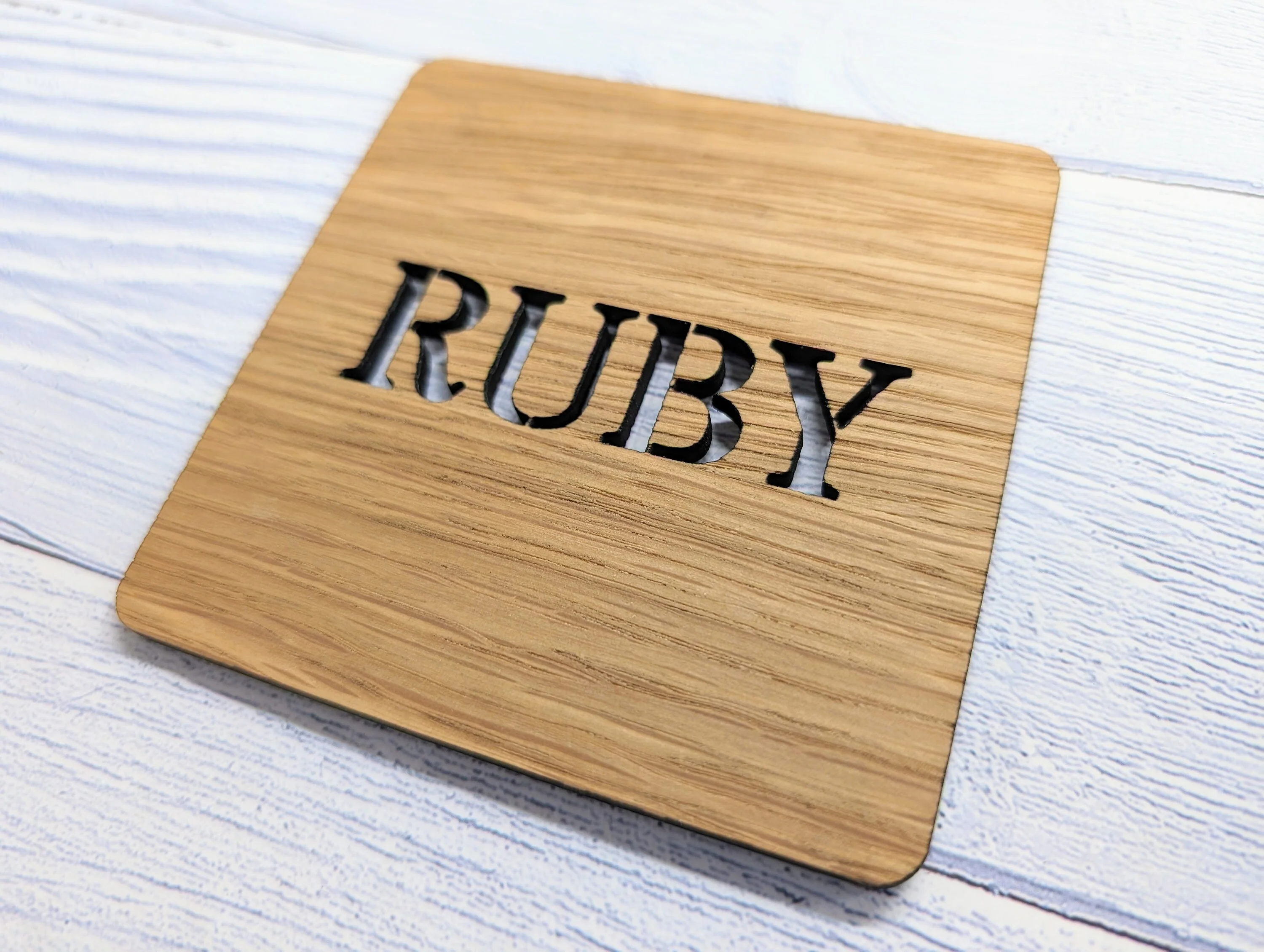 Personalised Wooden Square Coasters - Name Cut-Out - Image 3