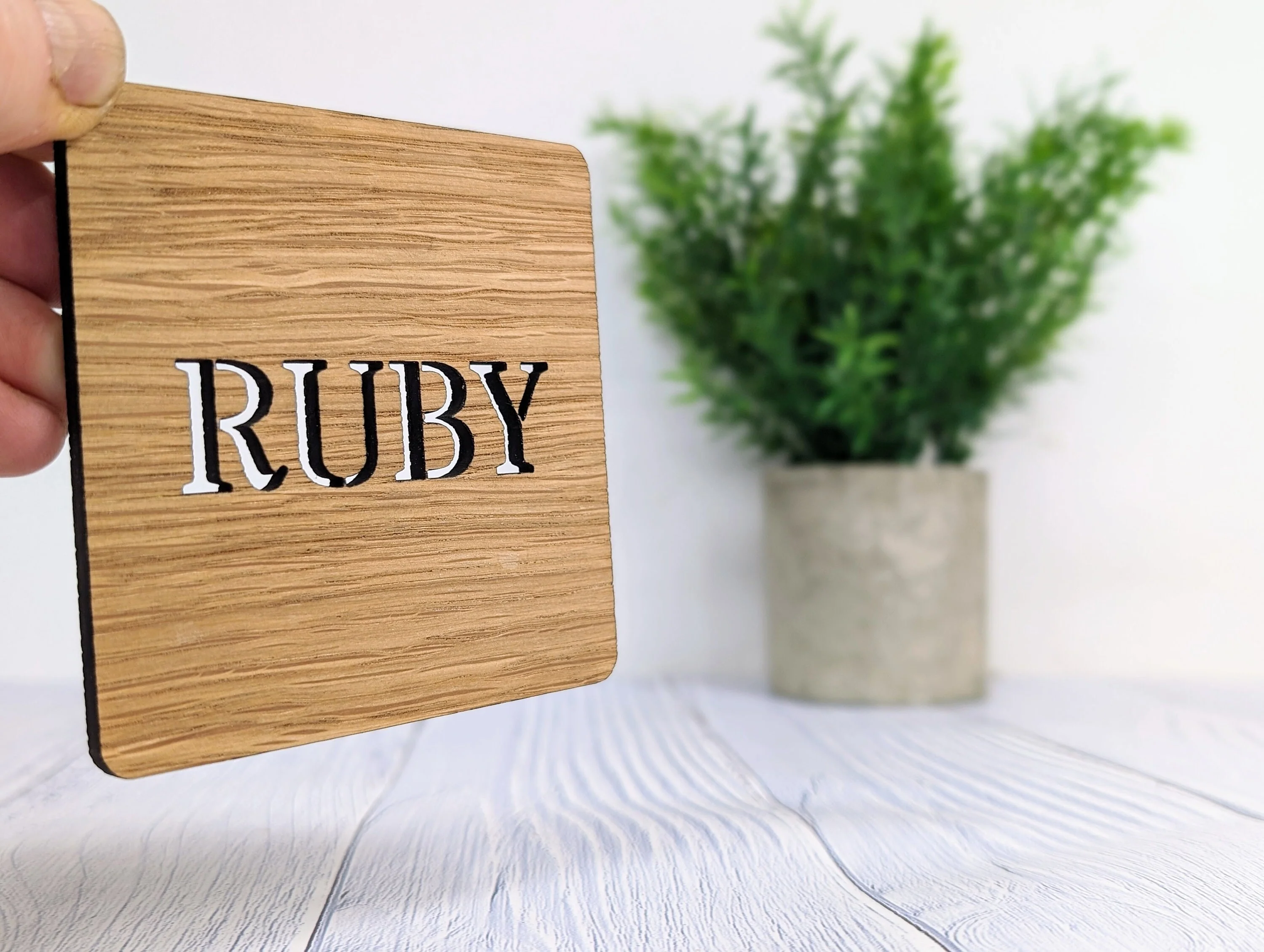 Personalised Wooden Square Coasters - Name Cut-Out - Image 4
