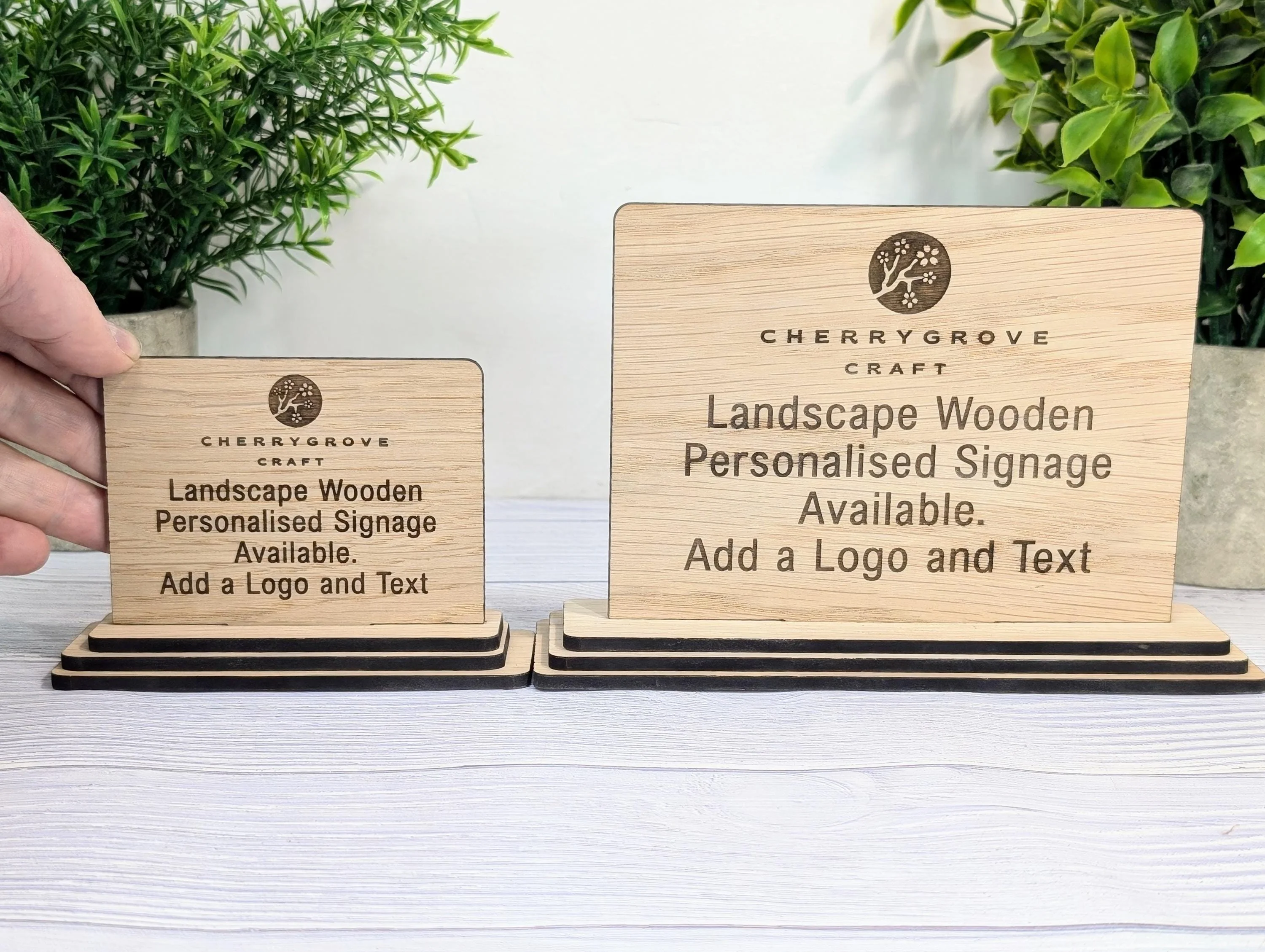 Personalised Wooden Table Signs - Custom Text, Logo, Freestanding, Removable Base, Two Sizes, Conference, Wedding, Retail, AirBnB Signage - Image 2