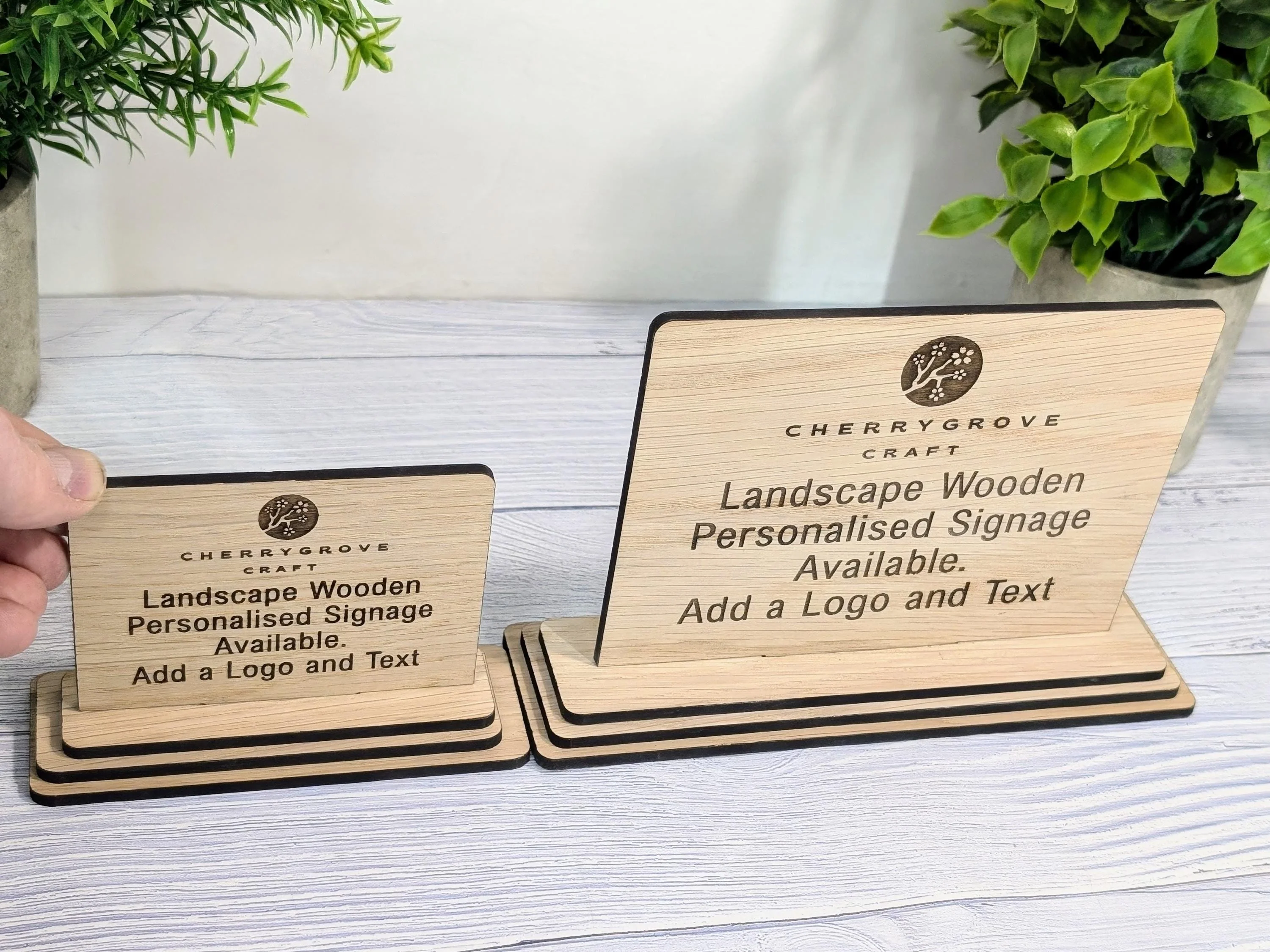 Personalised Wooden Table Signs - Custom Text, Logo, Freestanding, Removable Base, Two Sizes, Conference, Wedding, Retail, AirBnB Signage - Image 3
