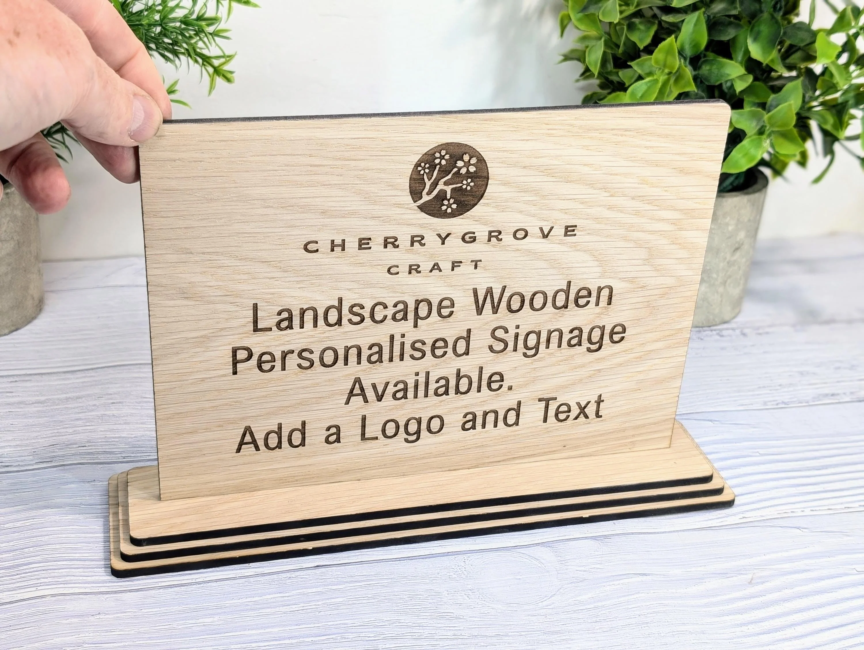 Personalised Wooden Table Signs XL - Custom Text, Logo, Freestanding, Removable Base, Two Sizes, Conference, Wedding, Retail, AirBnB Signage - Image 2