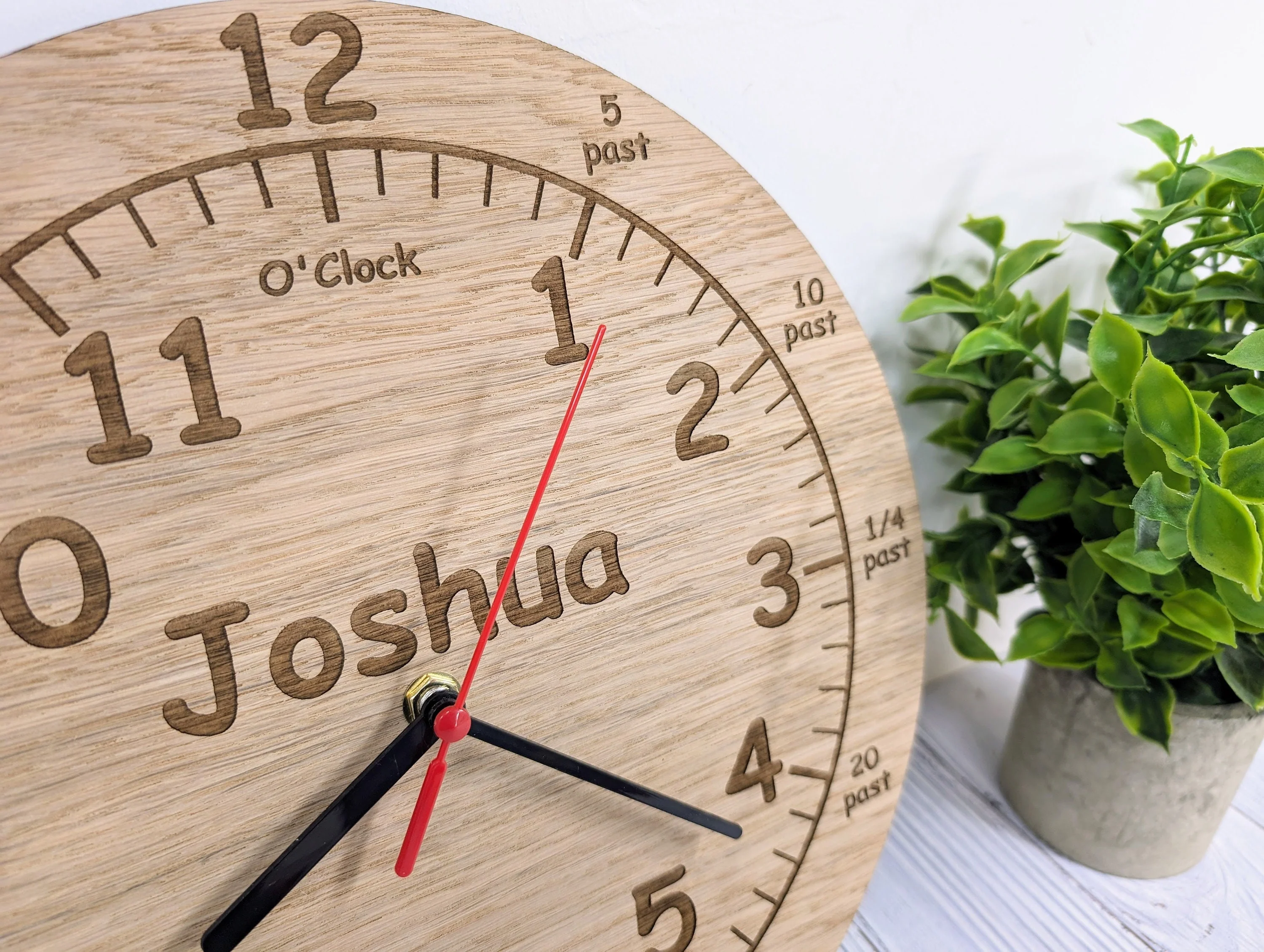Personalised Wooden Time Teaching Clock, Learn to Tell Time with Custom Name Engraving - Eco-Friendly Child's Educational Toy, Made in Wales - Image 3