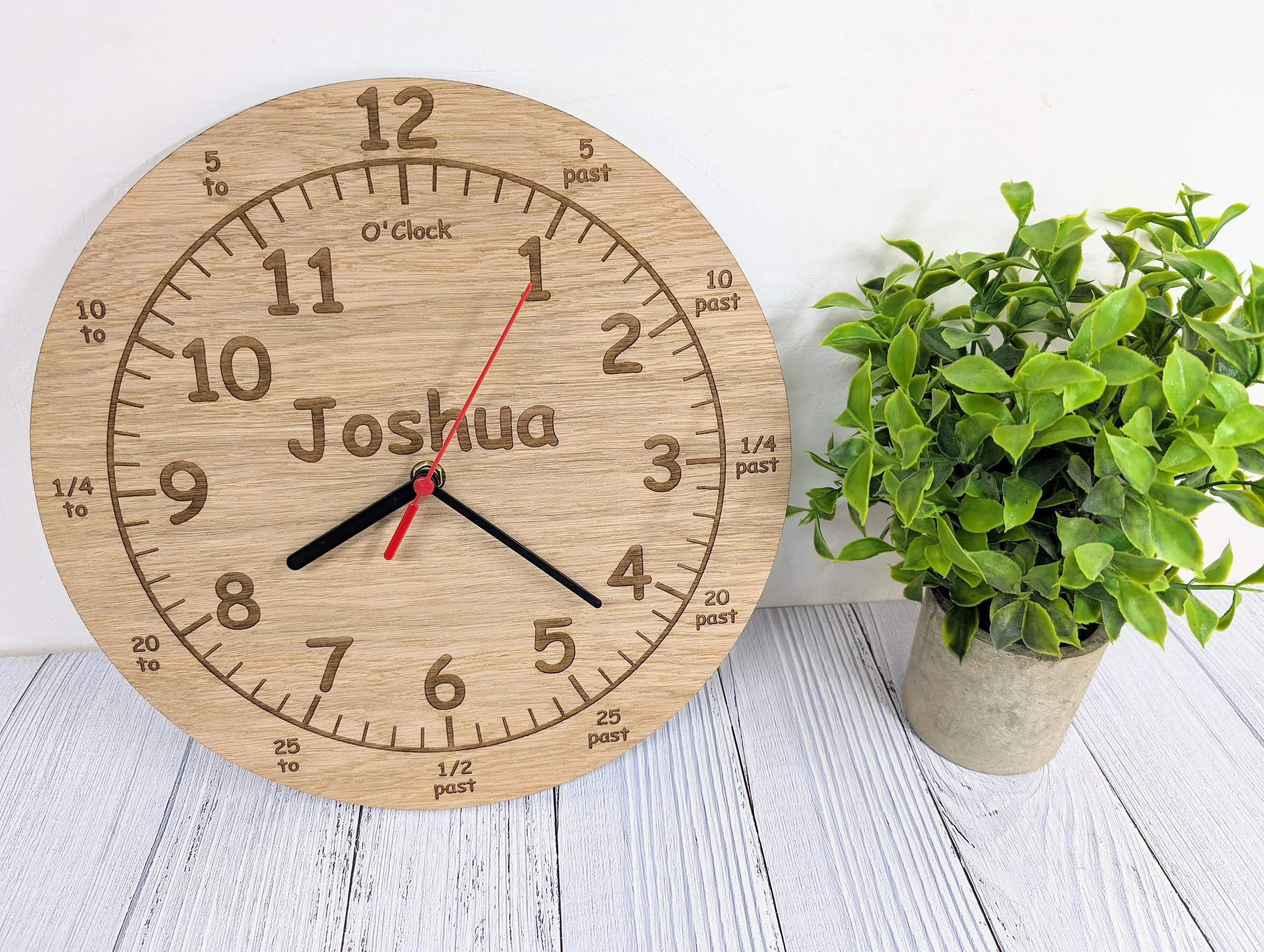 Personalised Wooden Time Teaching Clock, Learn to Tell Time with Custom Name Engraving - Eco-Friendly Child's Educational Toy, Made in Wales - Image 4