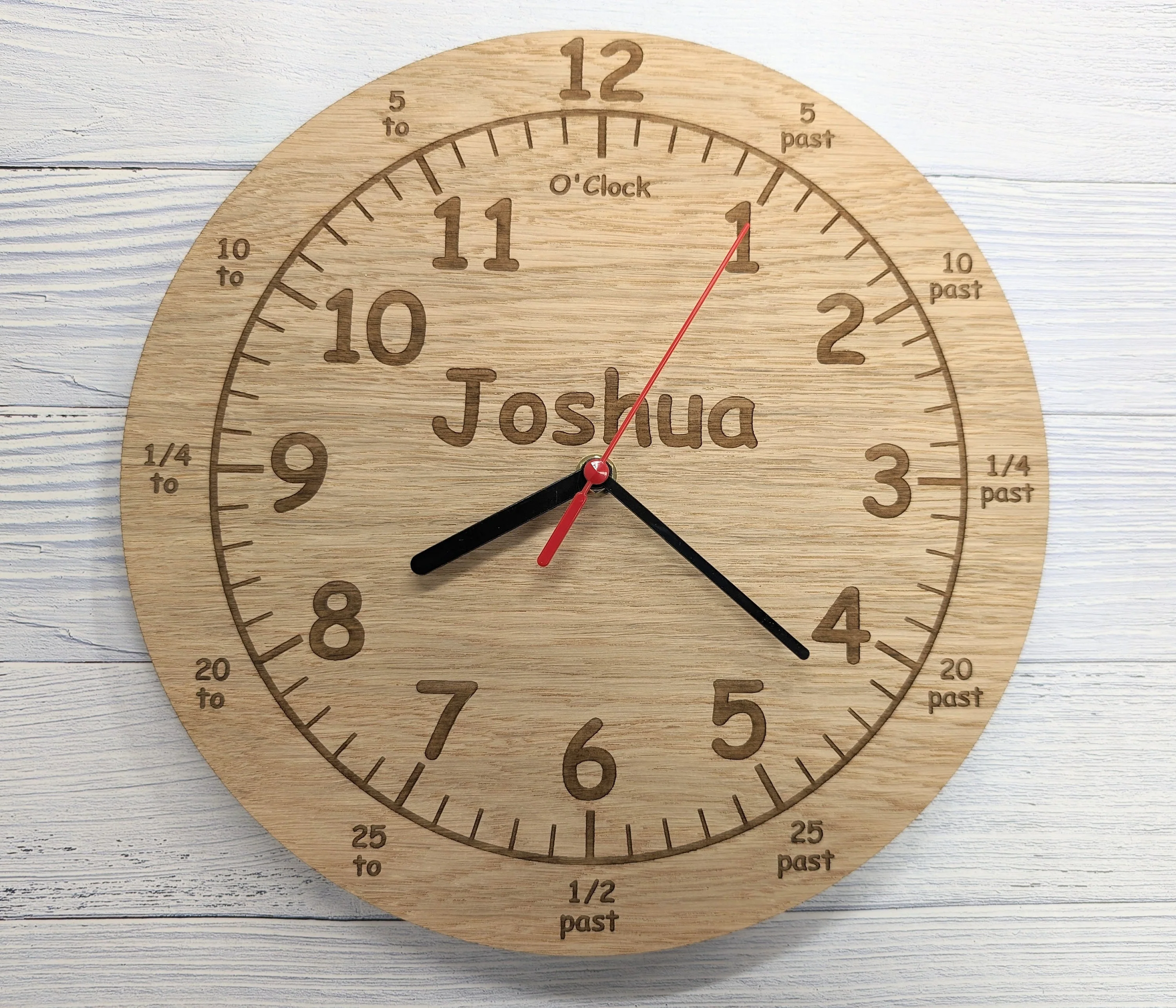 Personalised Wooden Time Teaching Clock, Learn to Tell Time with Custom Name Engraving - Eco-Friendly Child's Educational Toy, Made in Wales - Image 6
