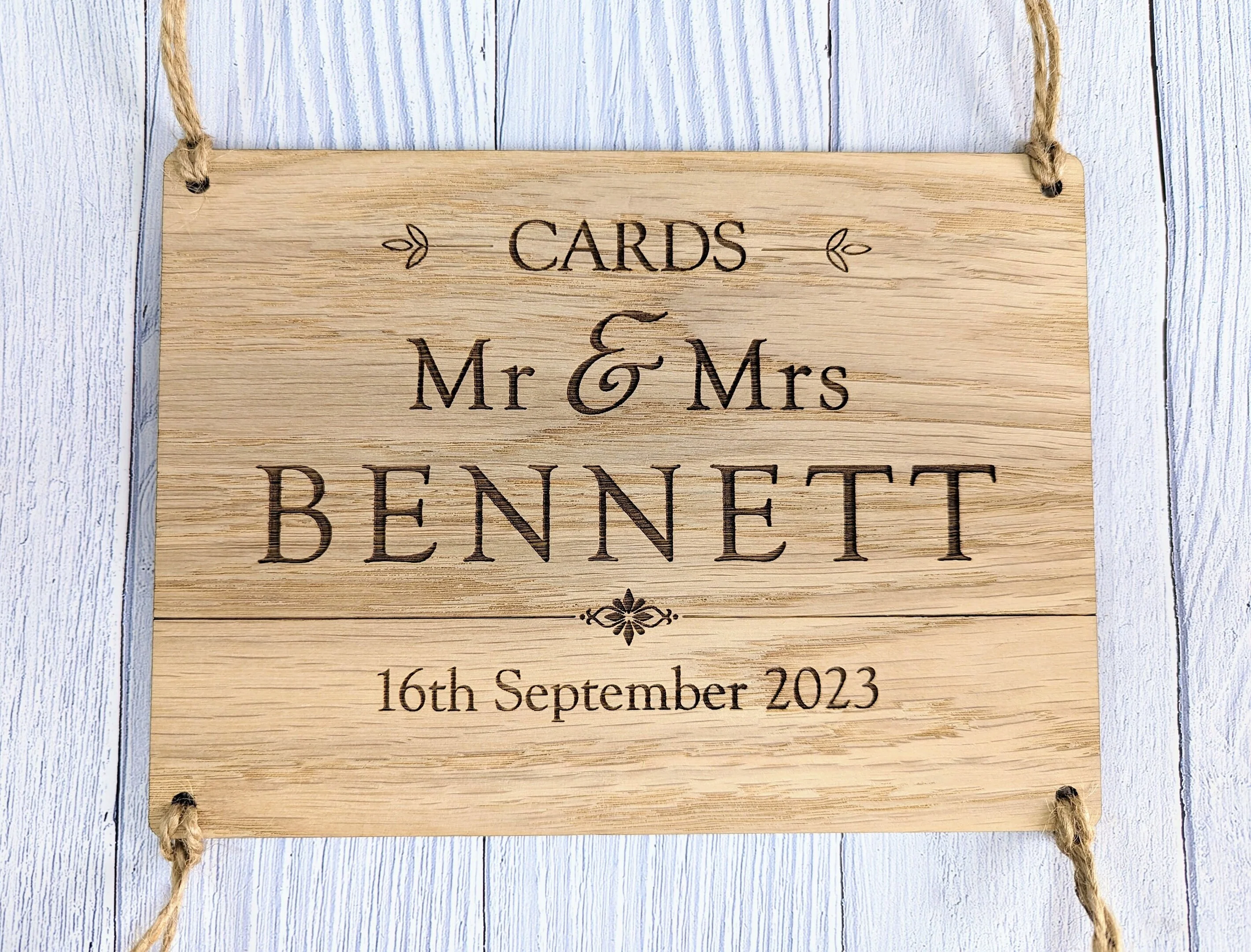 Personalised Wooden Wedding Card Box Sign with String Attachment - Customisable with Married Name & Date - Image 2