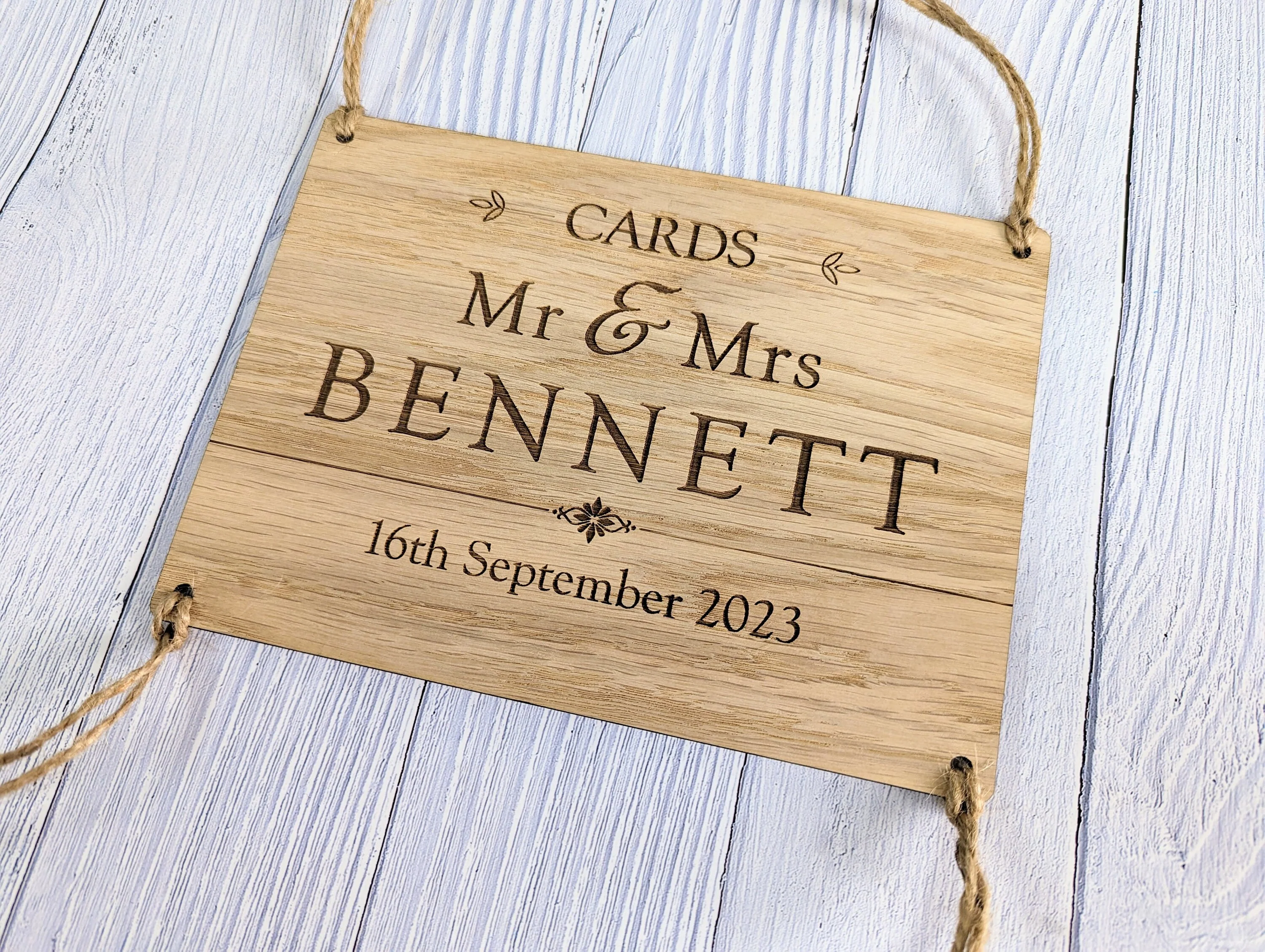 Personalised Wooden Wedding Card Box Sign with String Attachment - Customisable with Married Name & Date - Image 3