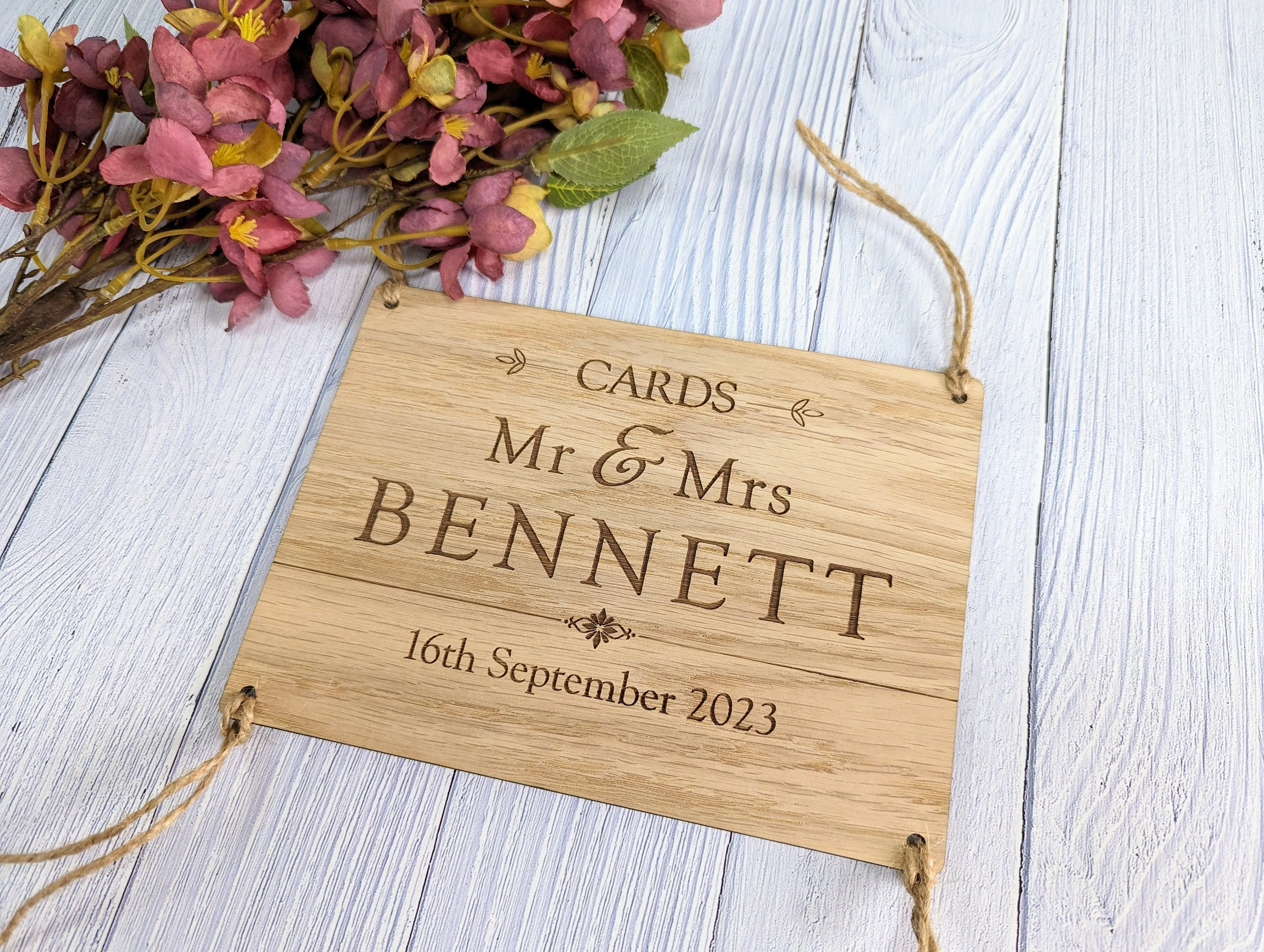 Personalised Wooden Wedding Card Box Sign with String Attachment - Customisable with Married Name & Date - Image 4