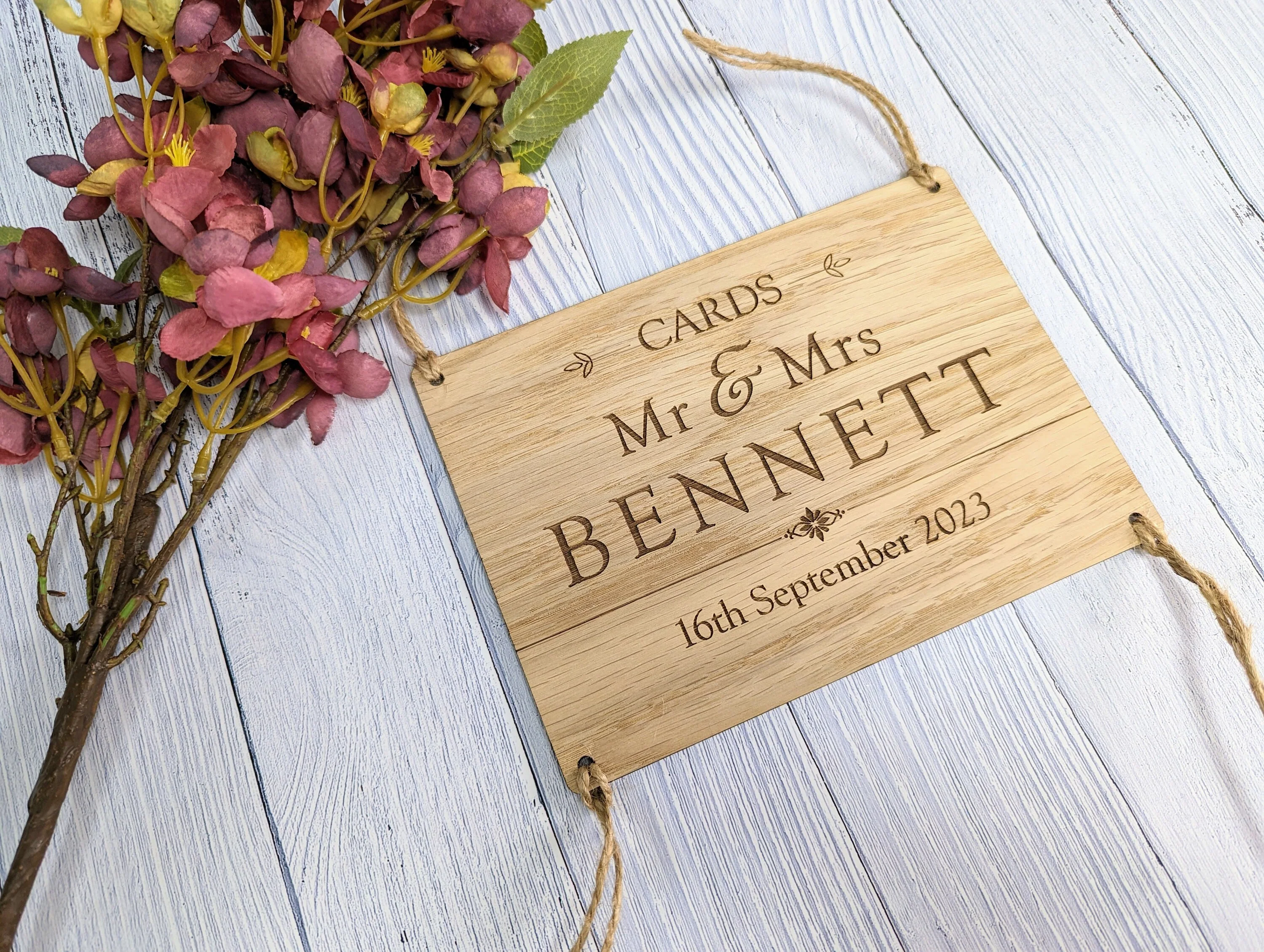 Personalised Wooden Wedding Card Box Sign with String Attachment - Customisable with Married Name & Date - Image 5