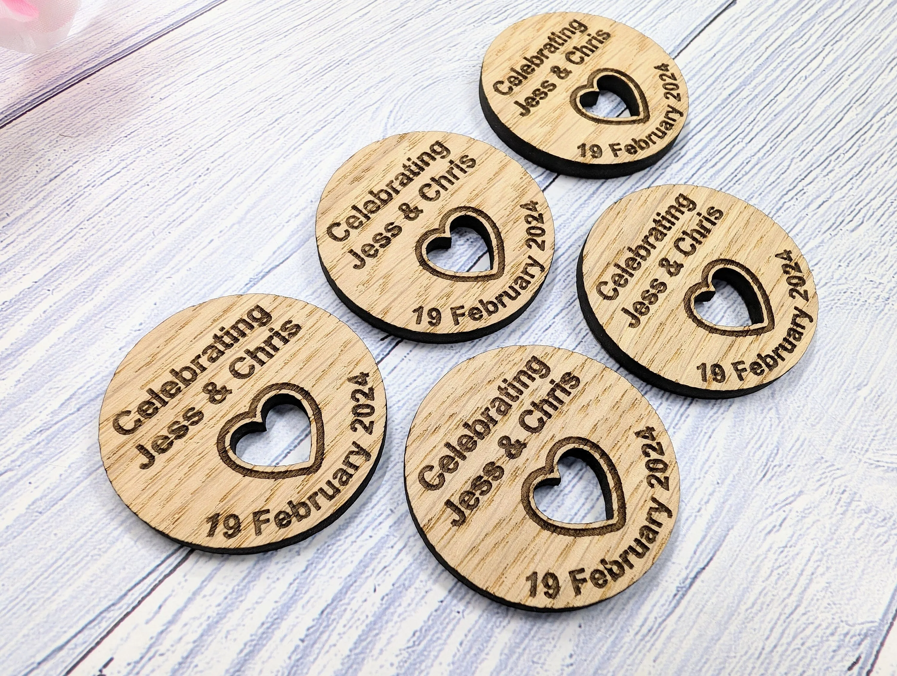 Personalised Wooden Wedding Favour Discs, Unique Table Favours - Image 7