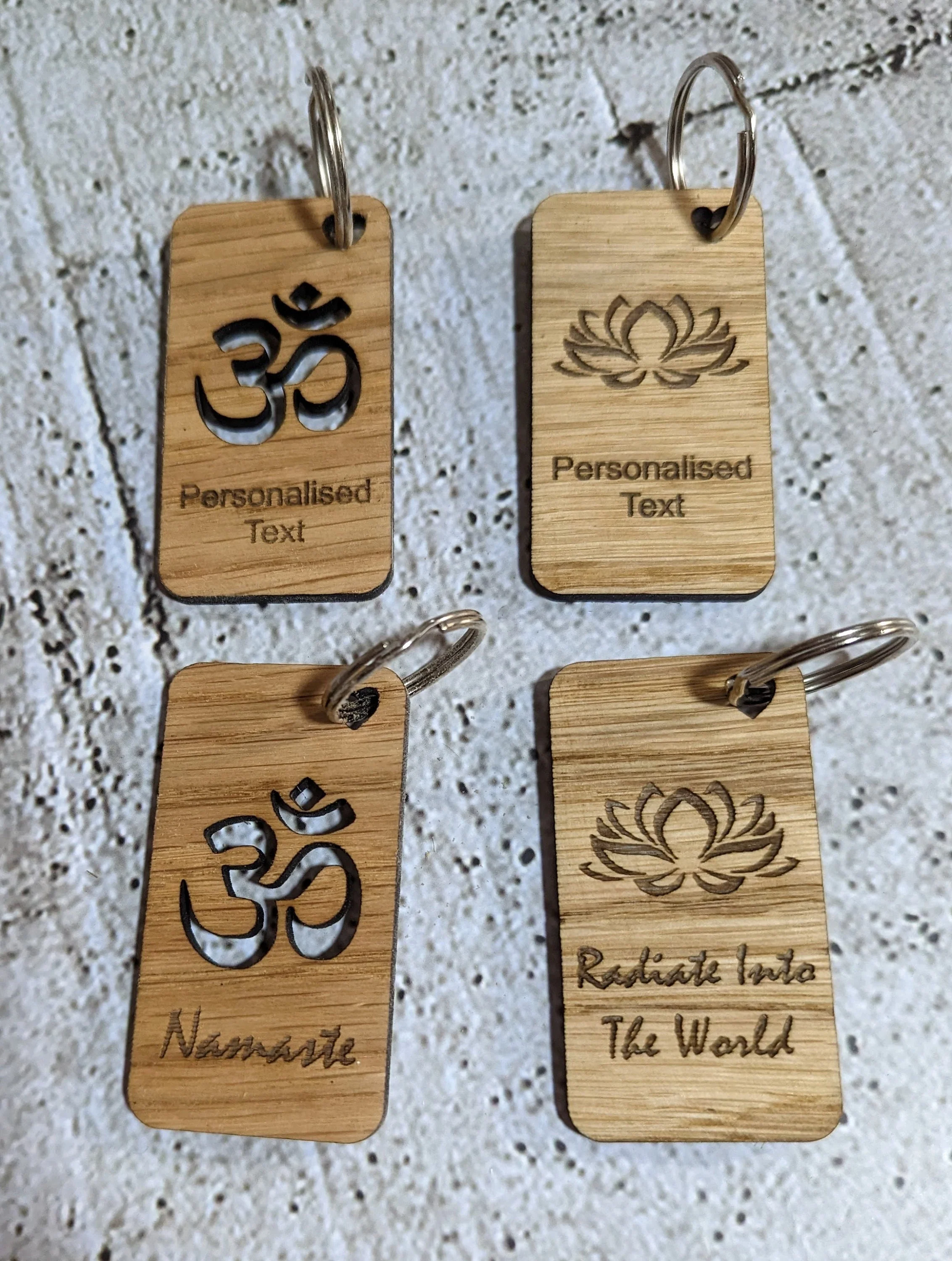 Personalised Yoga Keyrings, Engraved Wooden Lotus Flower & Namaste Keyrings - Image 2