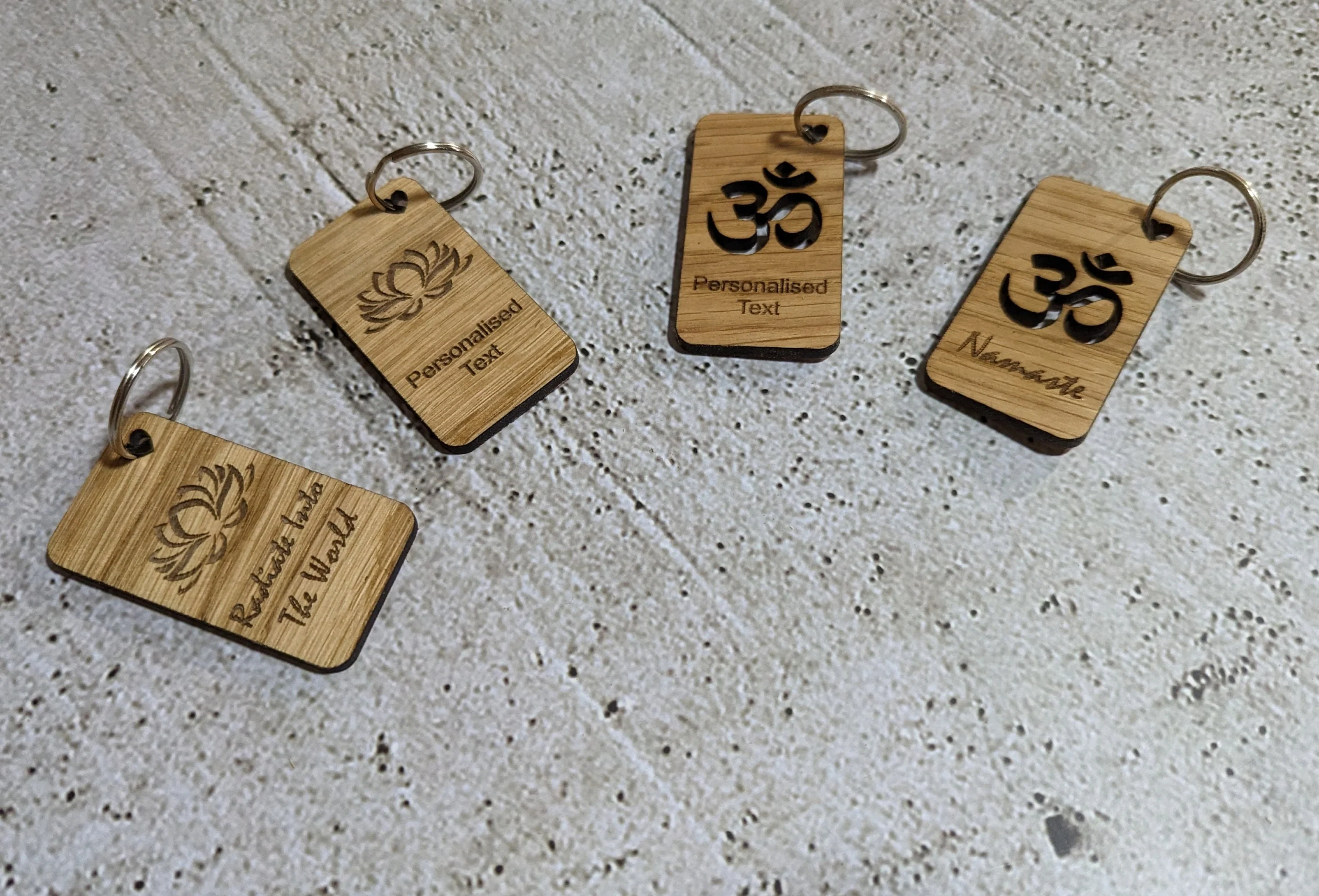 Personalised Yoga Keyrings, Engraved Wooden Lotus Flower & Namaste Keyrings - Image 4