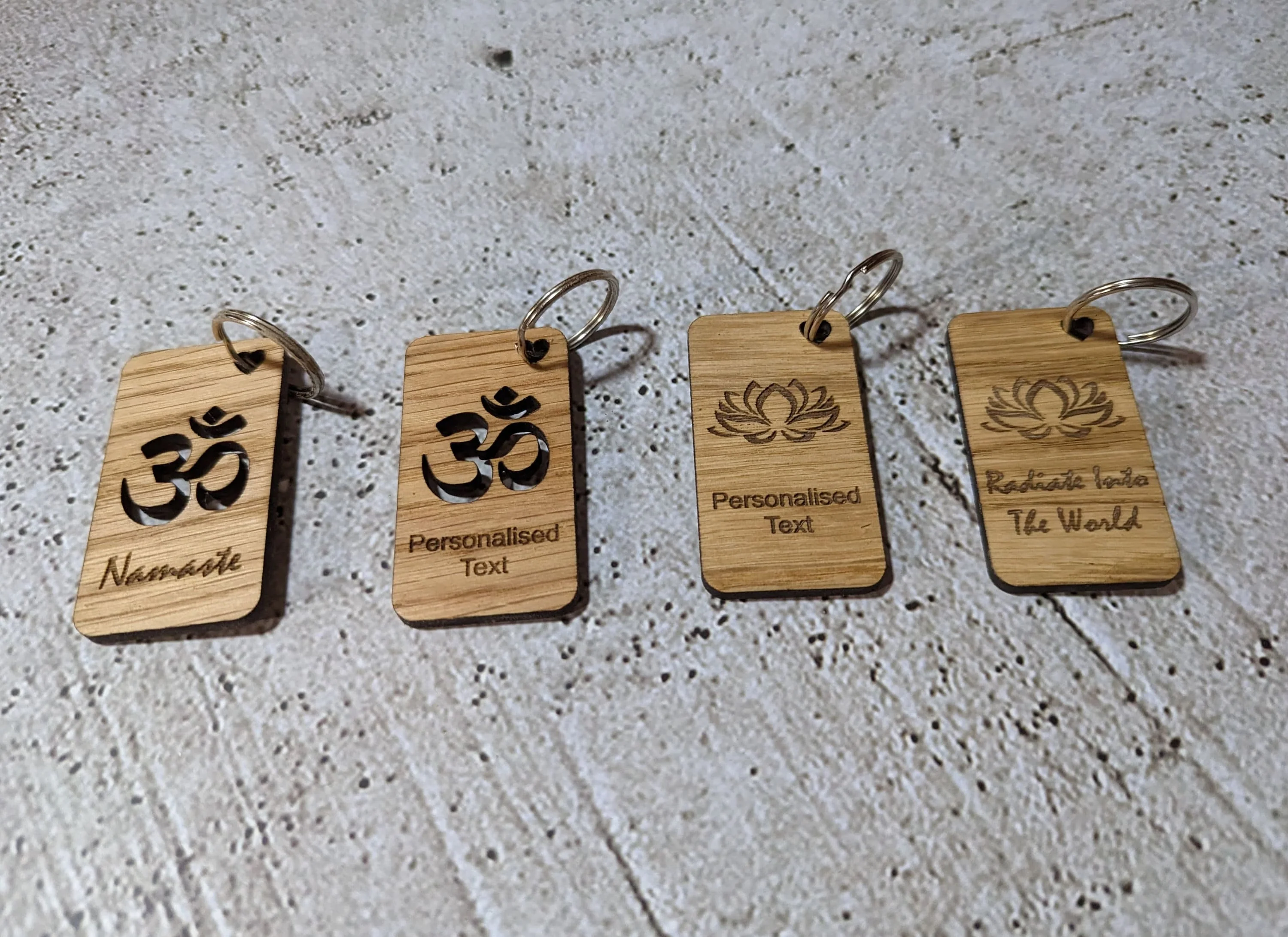 Personalised Yoga Keyrings, Engraved Wooden Lotus Flower & Namaste Keyrings - Image 5