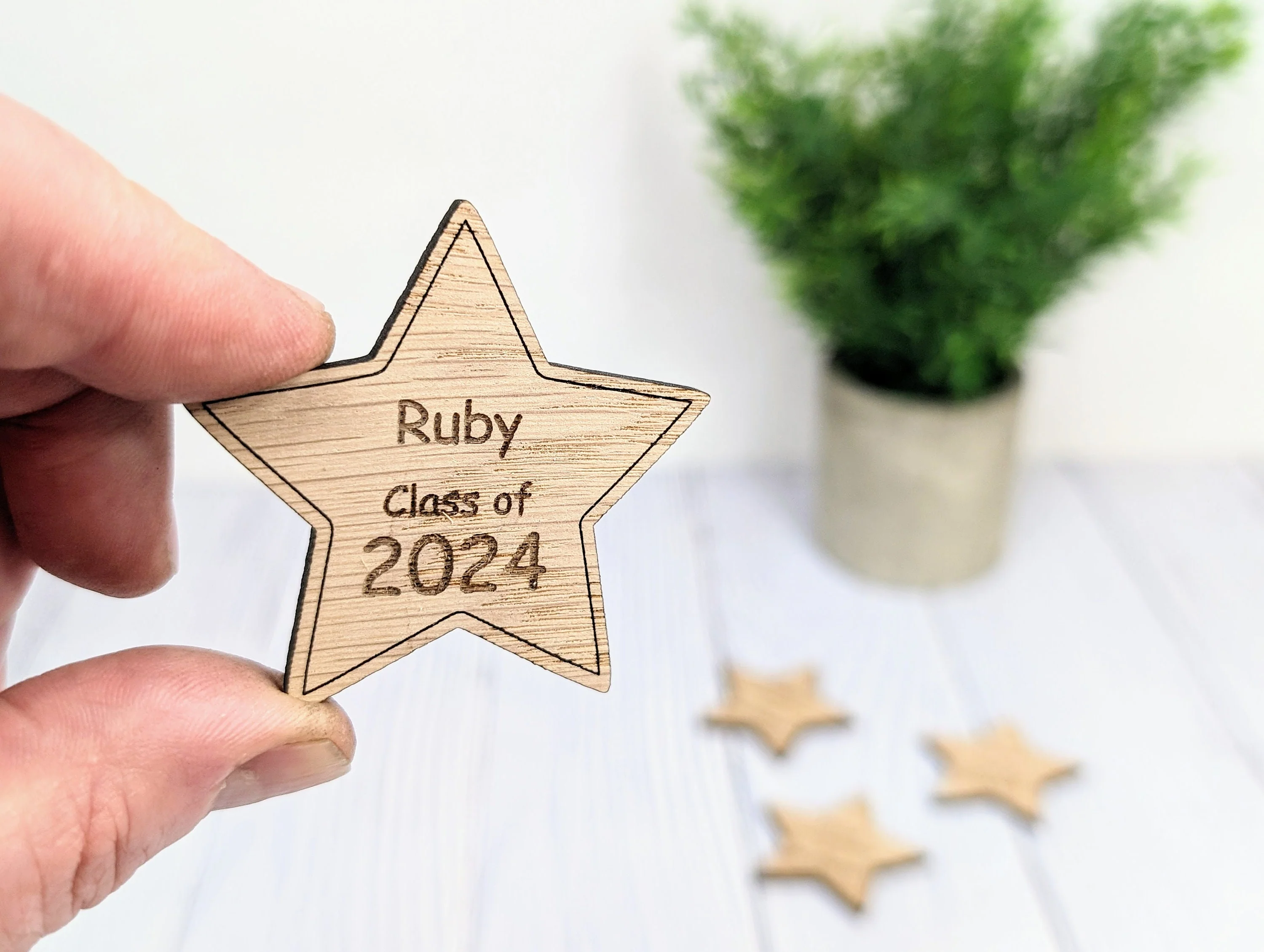 Personalised 'You're a Star - Class of xx' Wood Hug Token - Wooden Student Gift, End of Year - Custom Name Engraved - Eco Gift for Students - Image 4