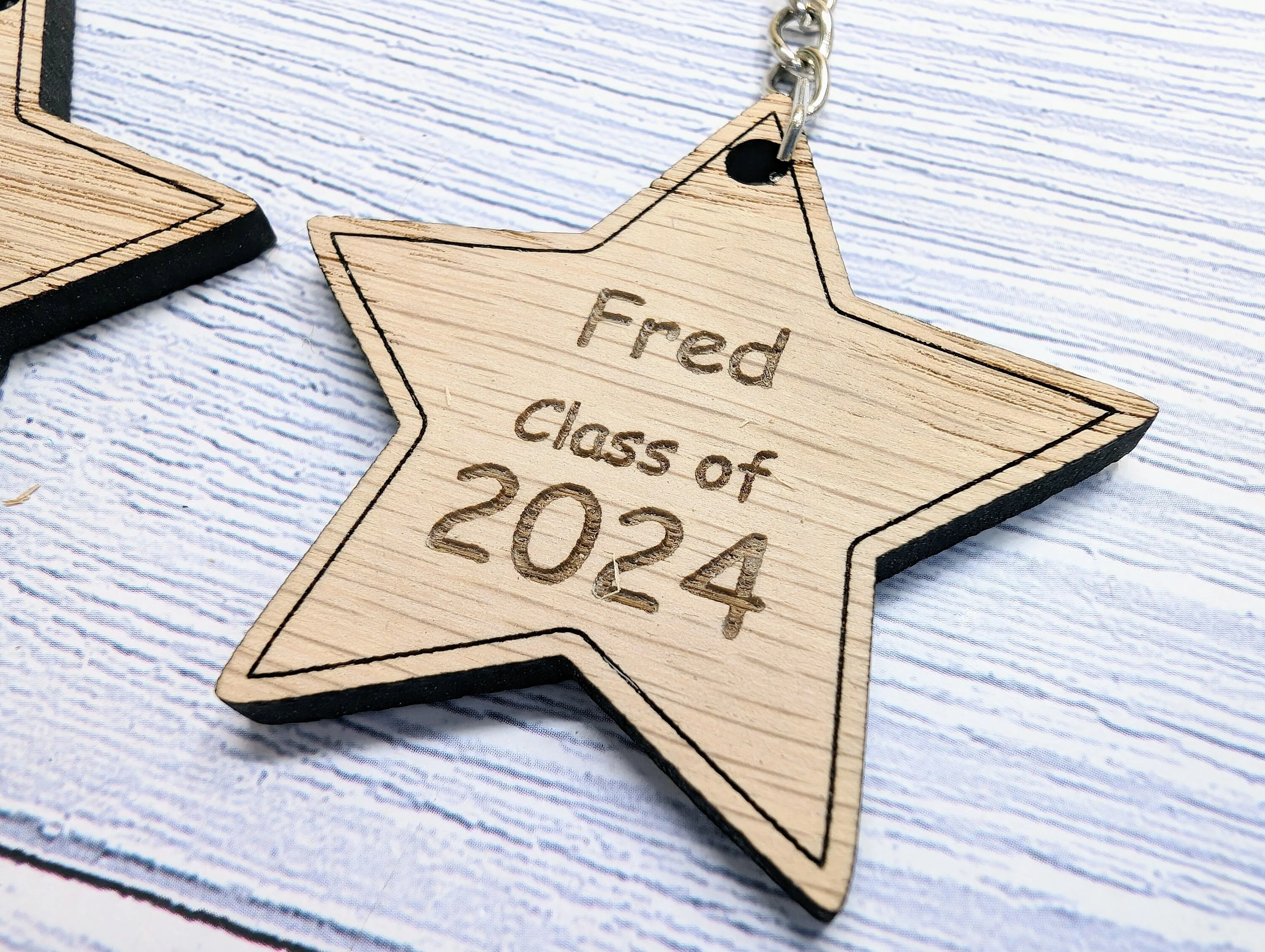 Personalised 'You're a Star - Class of xx' Wood Keyring - Wooden Student Gift, End of Year - Custom Name Engraved - Eco Gift for Students - Image 3