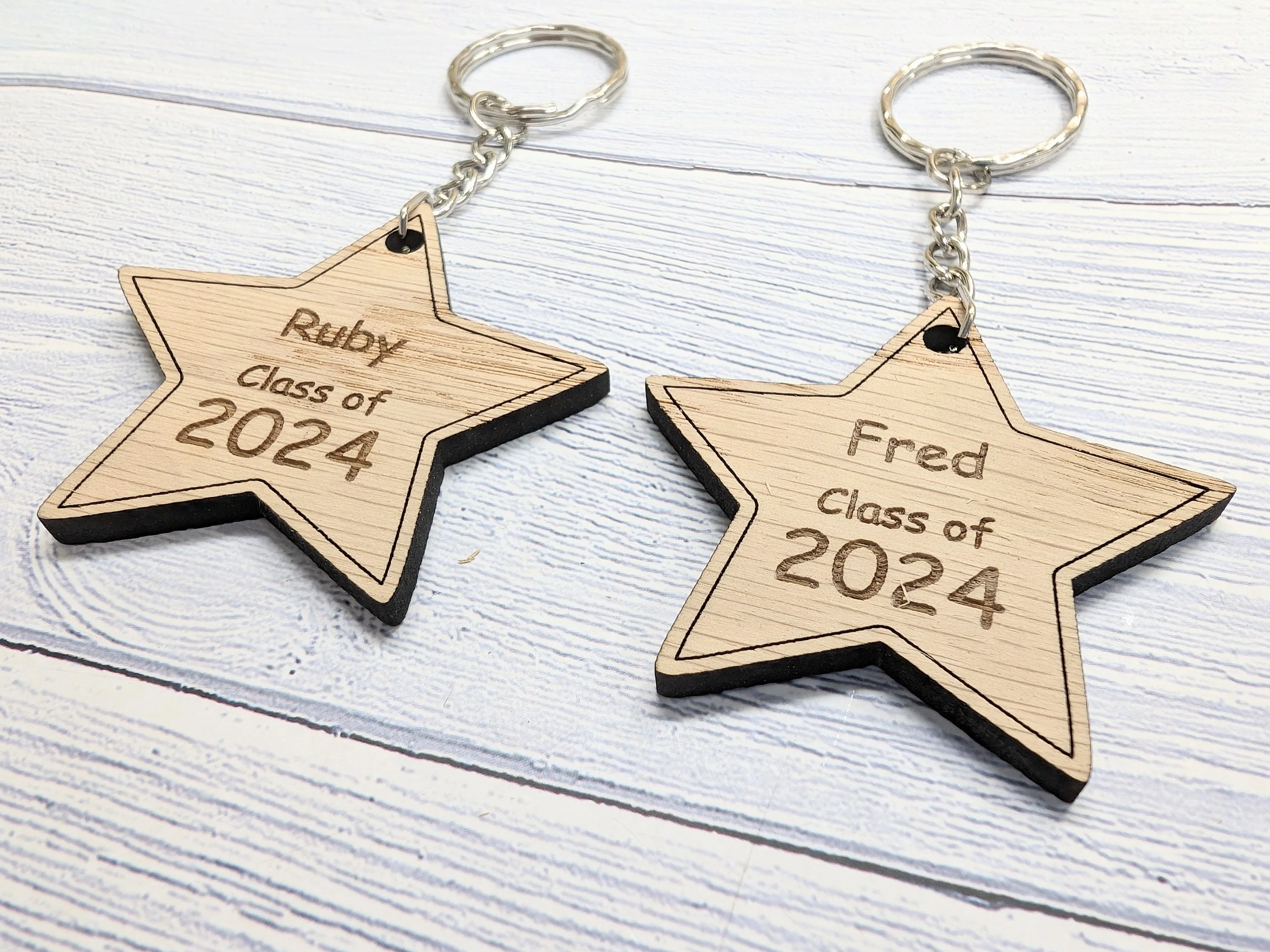 Personalised 'You're a Star - Class of xx' Wood Keyring - Wooden Student Gift, End of Year - Custom Name Engraved - Eco Gift for Students - Image 4