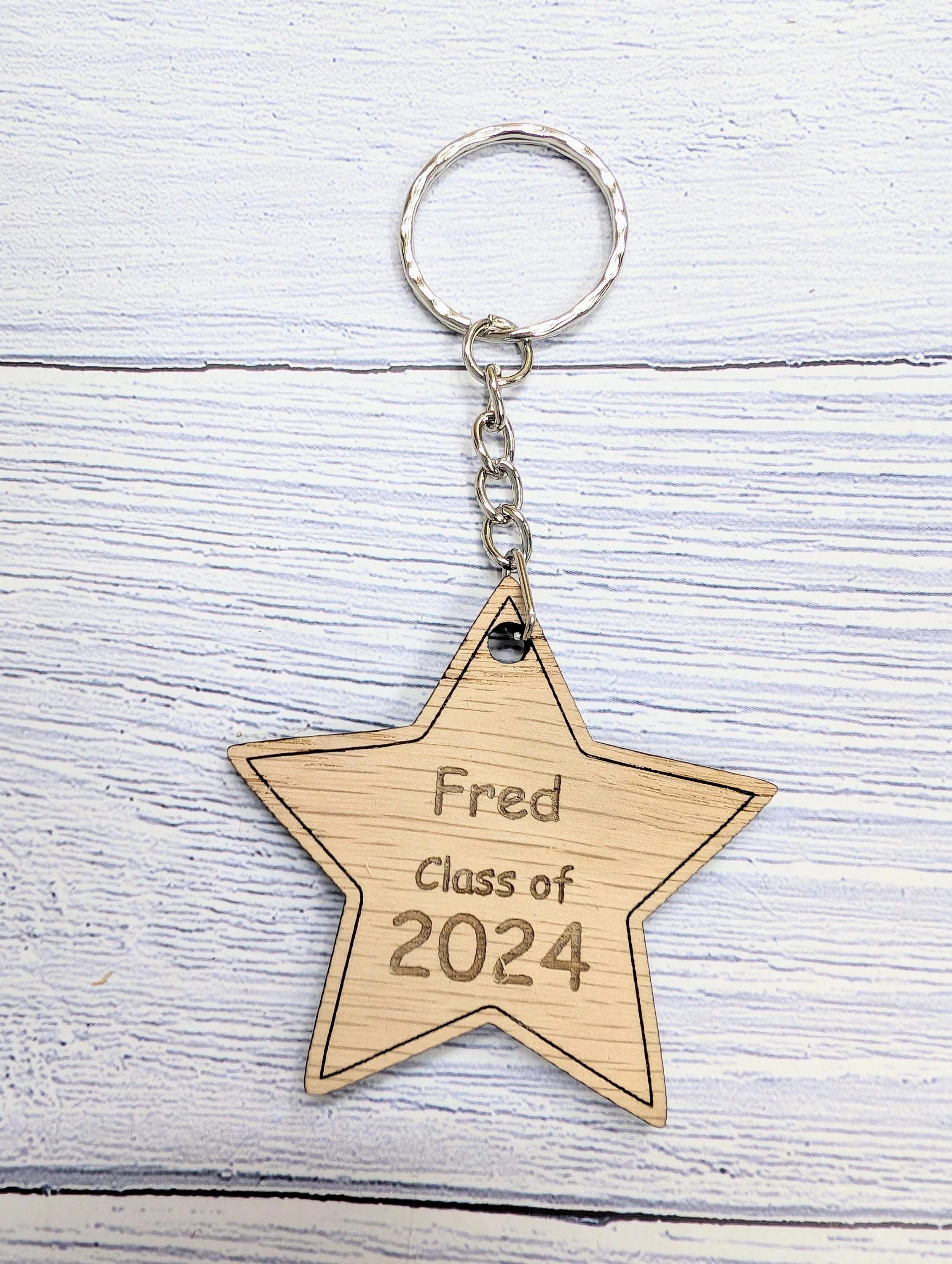 Personalised 'You're a Star - Class of xx' Wood Keyring - Wooden Student Gift, End of Year - Custom Name Engraved - Eco Gift for Students - Image 7