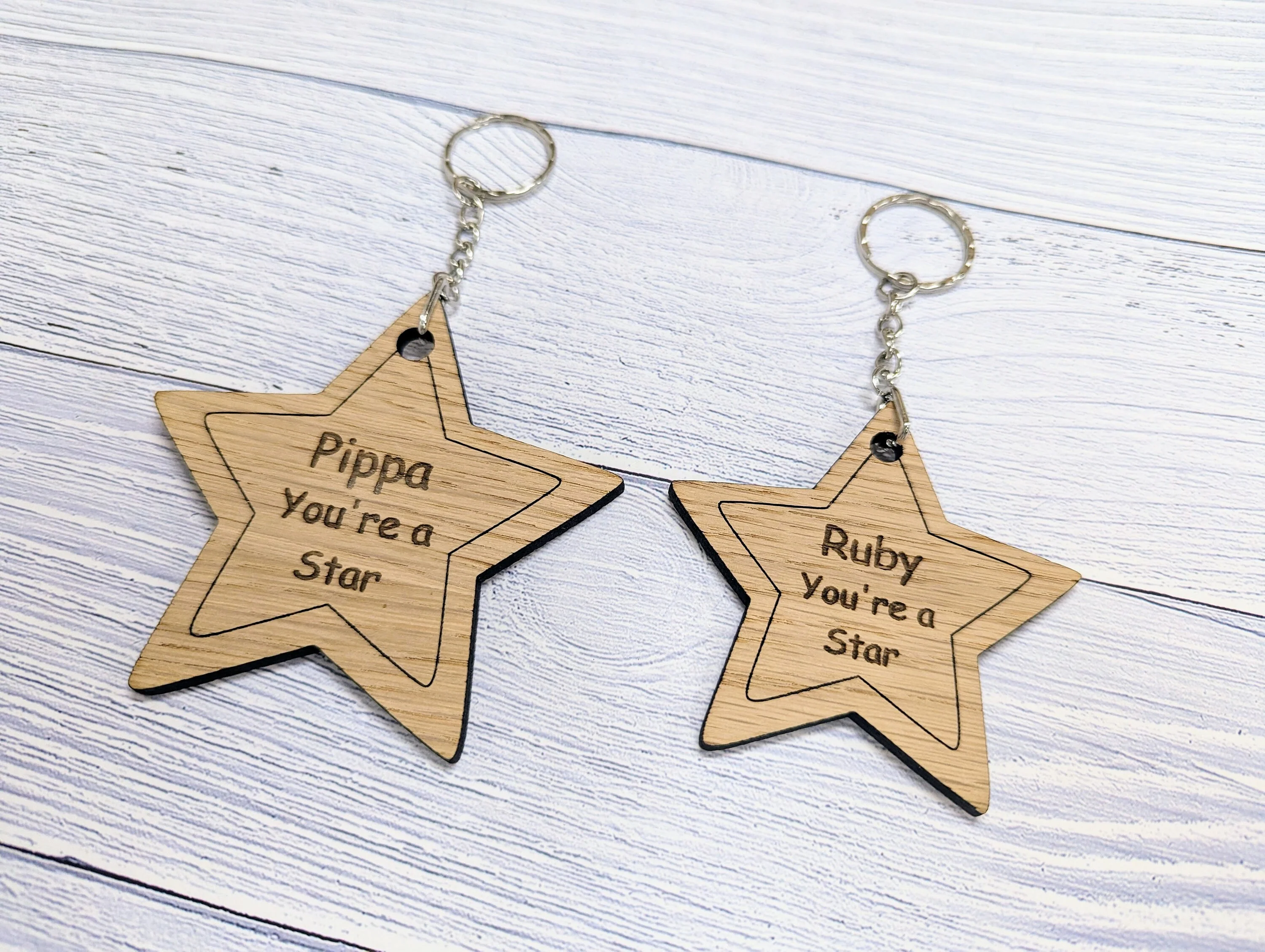 Personalised 'You're a Star' Wooden Keyring in Two Sizes - Oak Veneer - Custom Name Engraved - Ideal Gift for Students from Teachers - Image 3