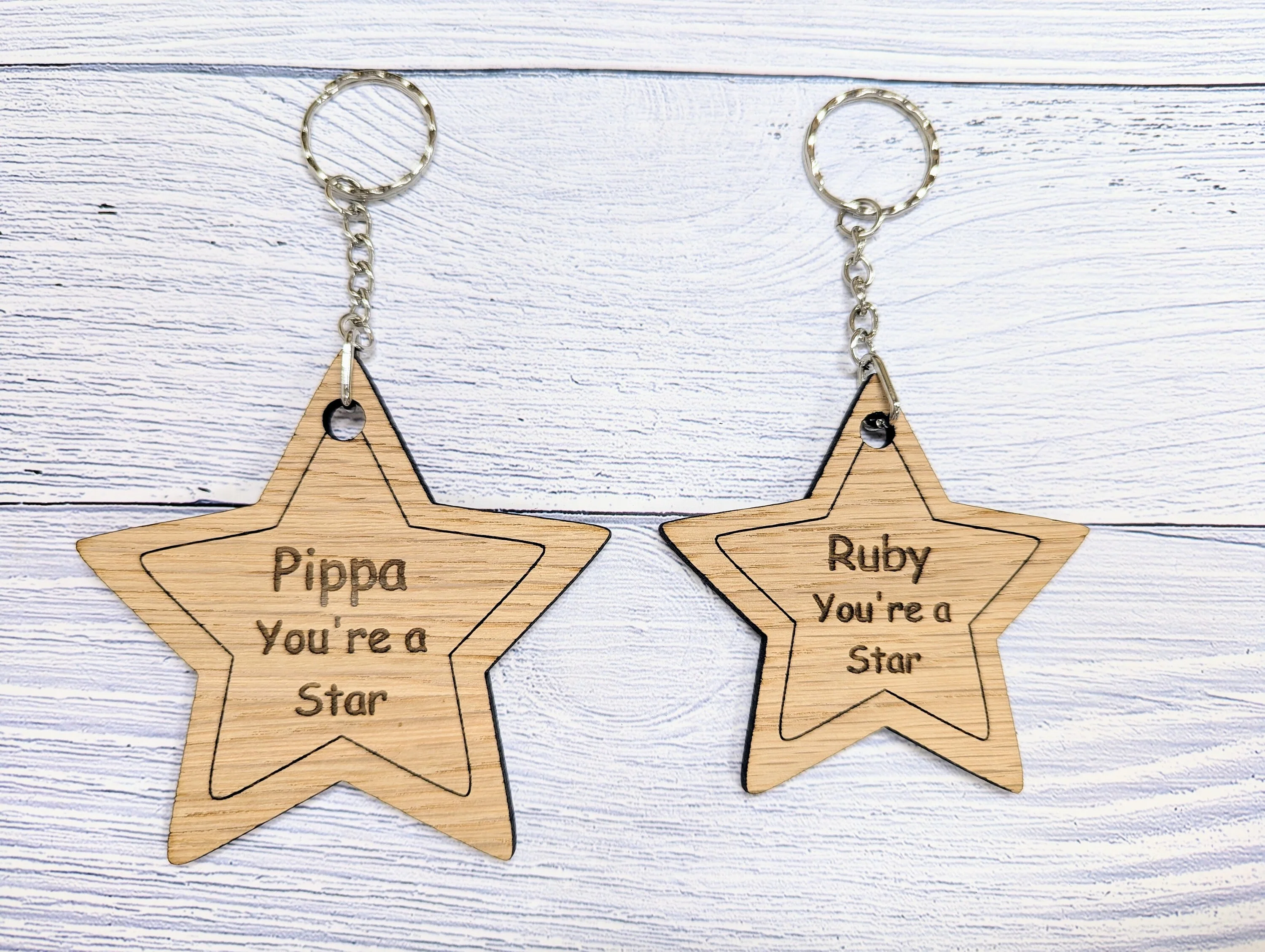 Personalised 'You're a Star' Wooden Keyring in Two Sizes - Oak Veneer - Custom Name Engraved - Ideal Gift for Students from Teachers - Image 5
