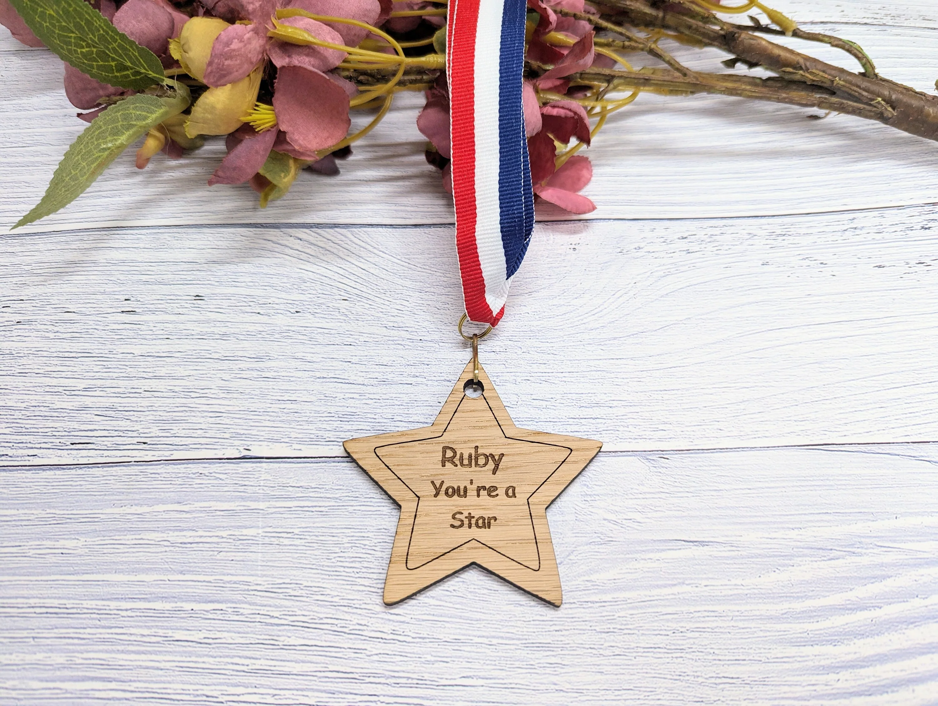 Personalised 'You're a Star' Wooden Medal - Custom Name Engraved - Ideal Teacher to Student Gift - Star-Shaped Award - Image 4