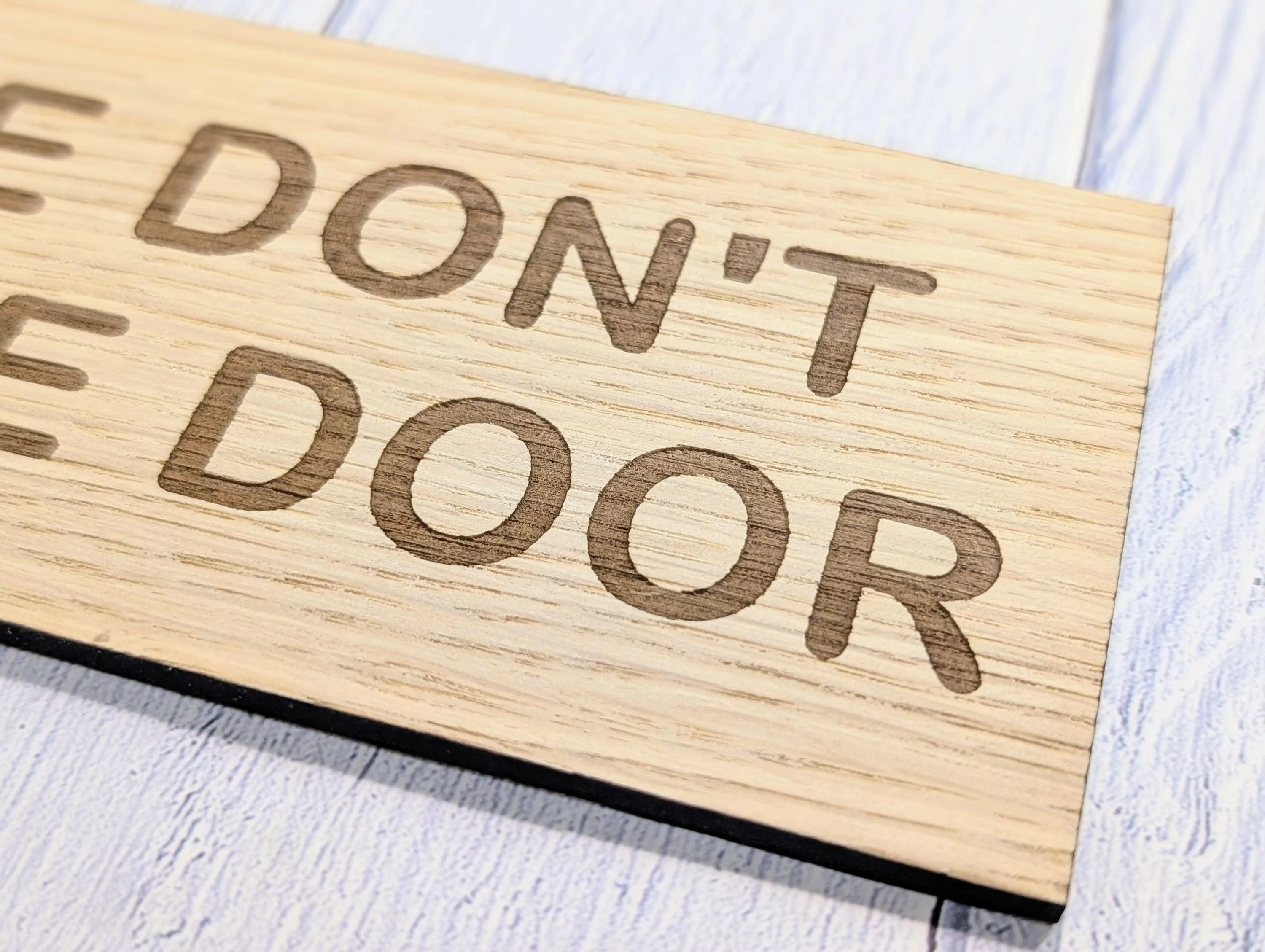 Please Don’t Slam The Door Sign – Personalised Wooden Door Sign | Custom Text Oak Veneer Wall Plaque | Home Office Shed Decor - Image 9