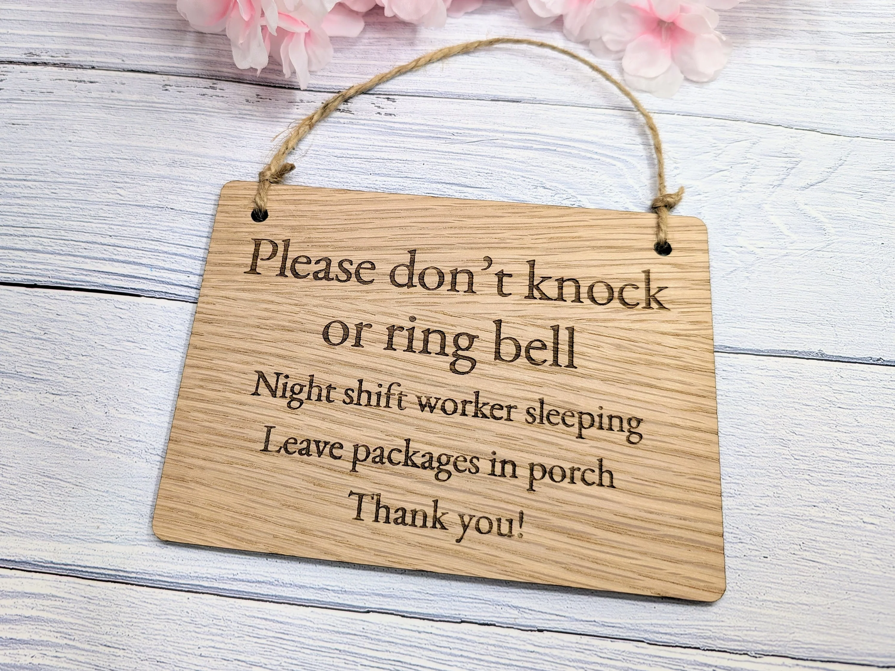 Please Don't Knock - Night Shift Worker Sleeping Wooden Sign - Customisable Oak Veneer Door Sign - Image 2