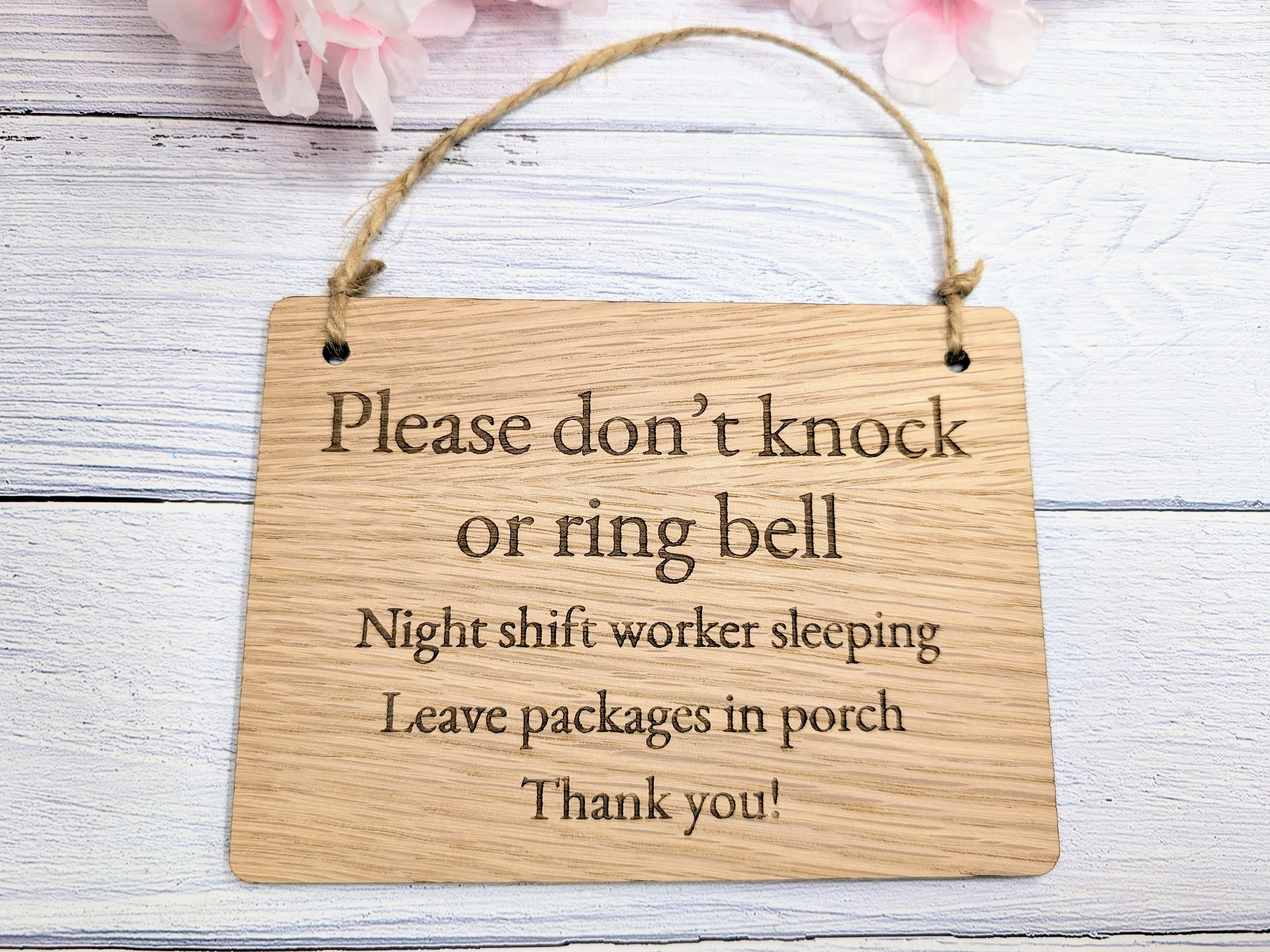 Please Don't Knock - Night Shift Worker Sleeping Wooden Sign - Customisable Oak Veneer Door Sign - Image 3