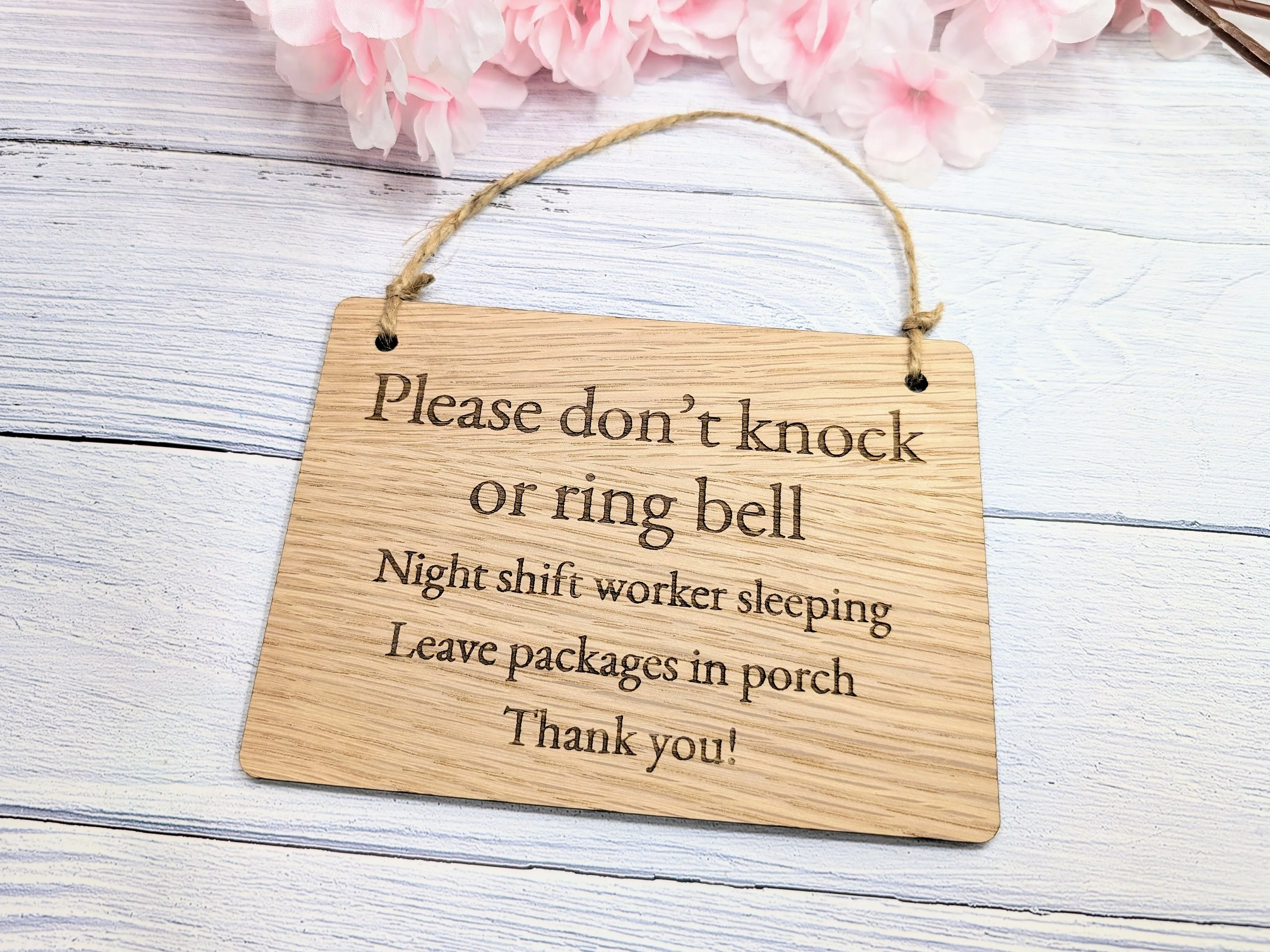 Please Don't Knock - Night Shift Worker Sleeping Wooden Sign - Customisable Oak Veneer Door Sign - Image 4