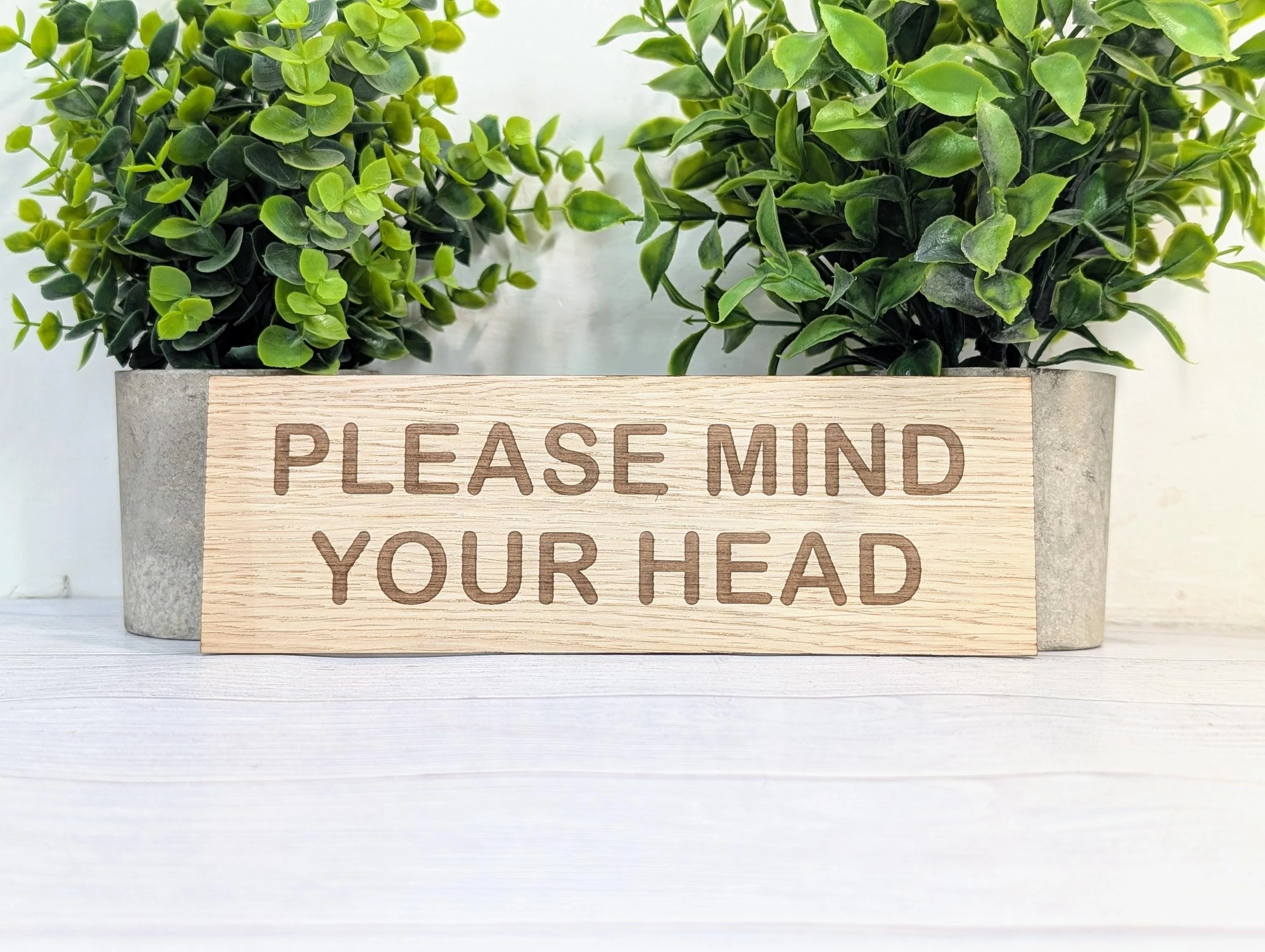 Please Mind Your Head Sign – Personalised Wooden Door Sign | Custom Text Oak Veneer Wall Plaque | Home Office Shed Stairs Beam Decor - Image 2