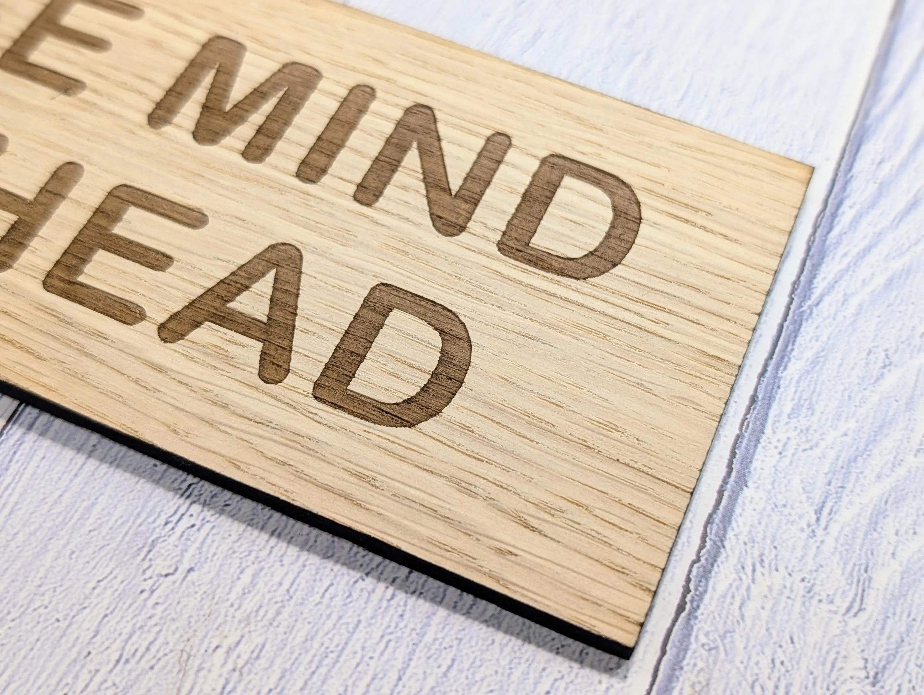 Please Mind Your Head Sign – Personalised Wooden Door Sign | Custom Text Oak Veneer Wall Plaque | Home Office Shed Stairs Beam Decor - Image 7