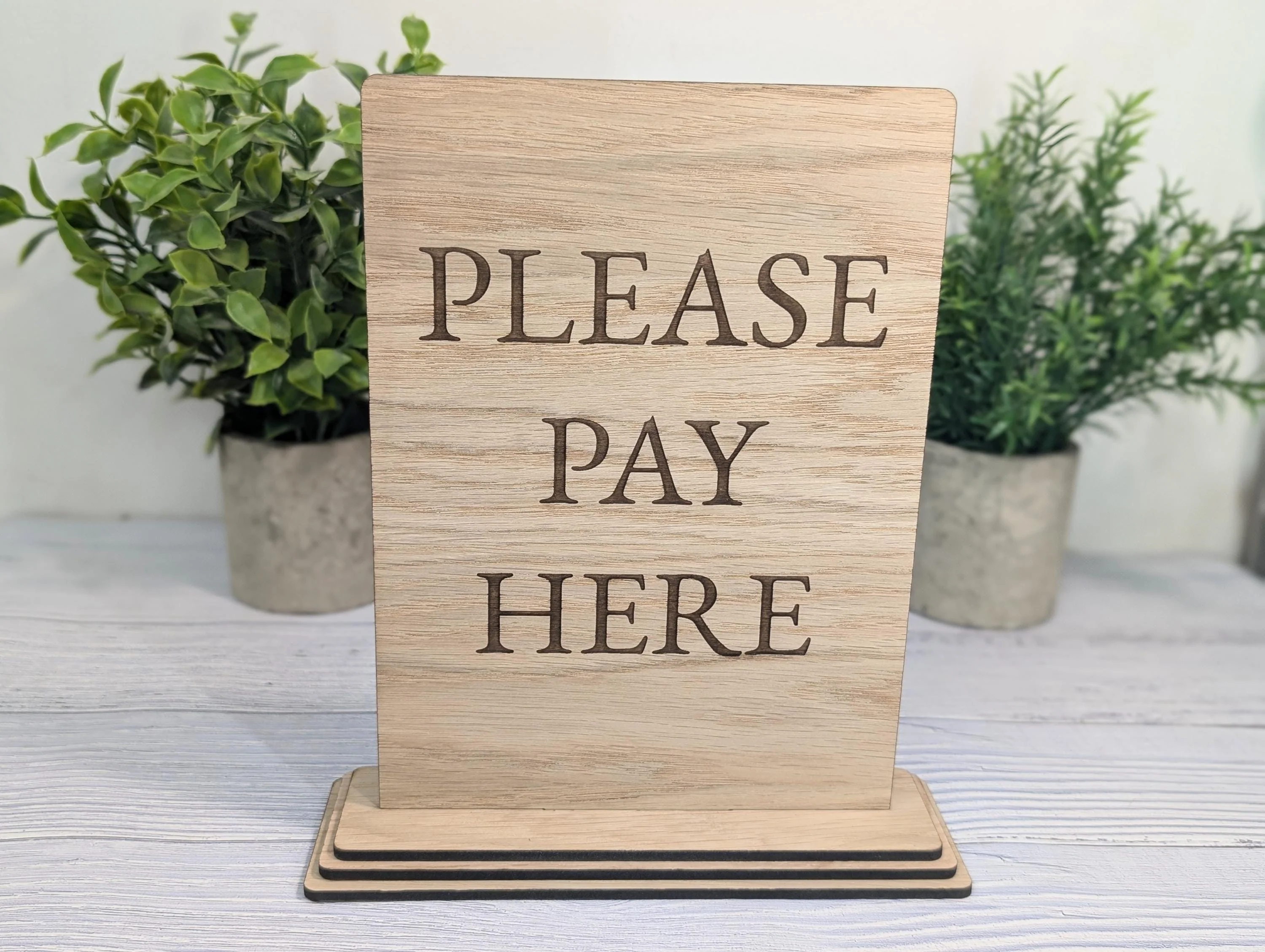 Please Pay Here | Personalised Wooden Signs - Custom Text, Freestanding with Removable Base, XL Size, Table Signage Extra Large - Image 2
