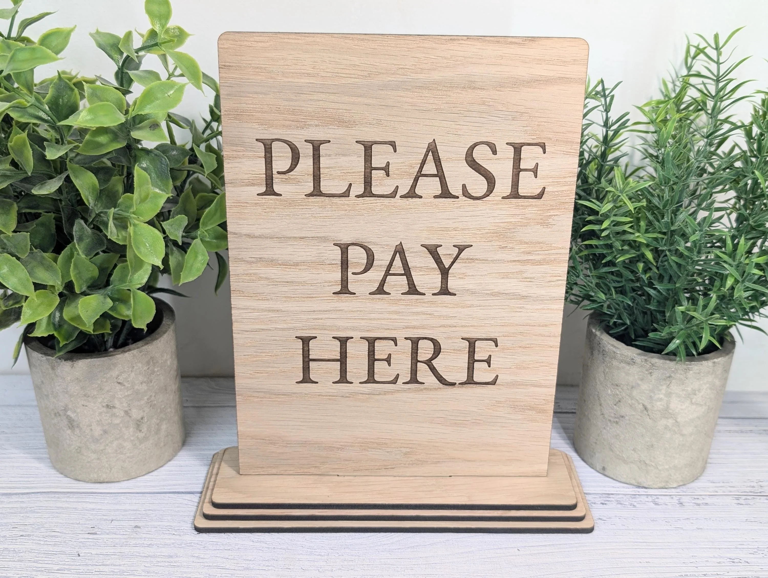 Please Pay Here | Personalised Wooden Signs - Custom Text, Freestanding with Removable Base, XL Size, Table Signage Extra Large - Image 3