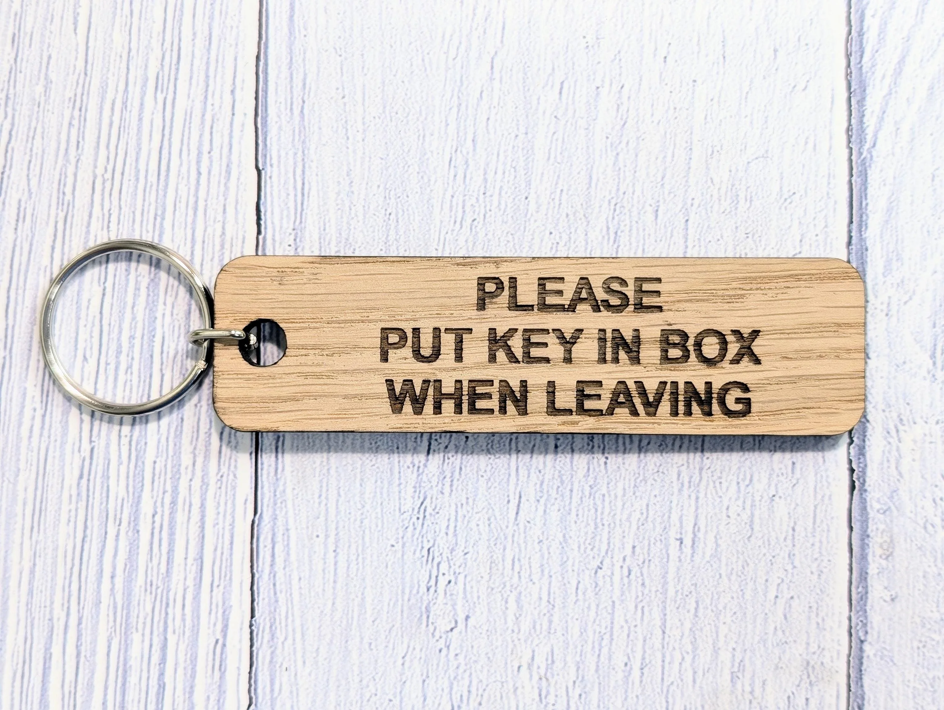 Oak Keyring: Please Put Key in Box - Eco-Friendly BnB Reminder - Image 4