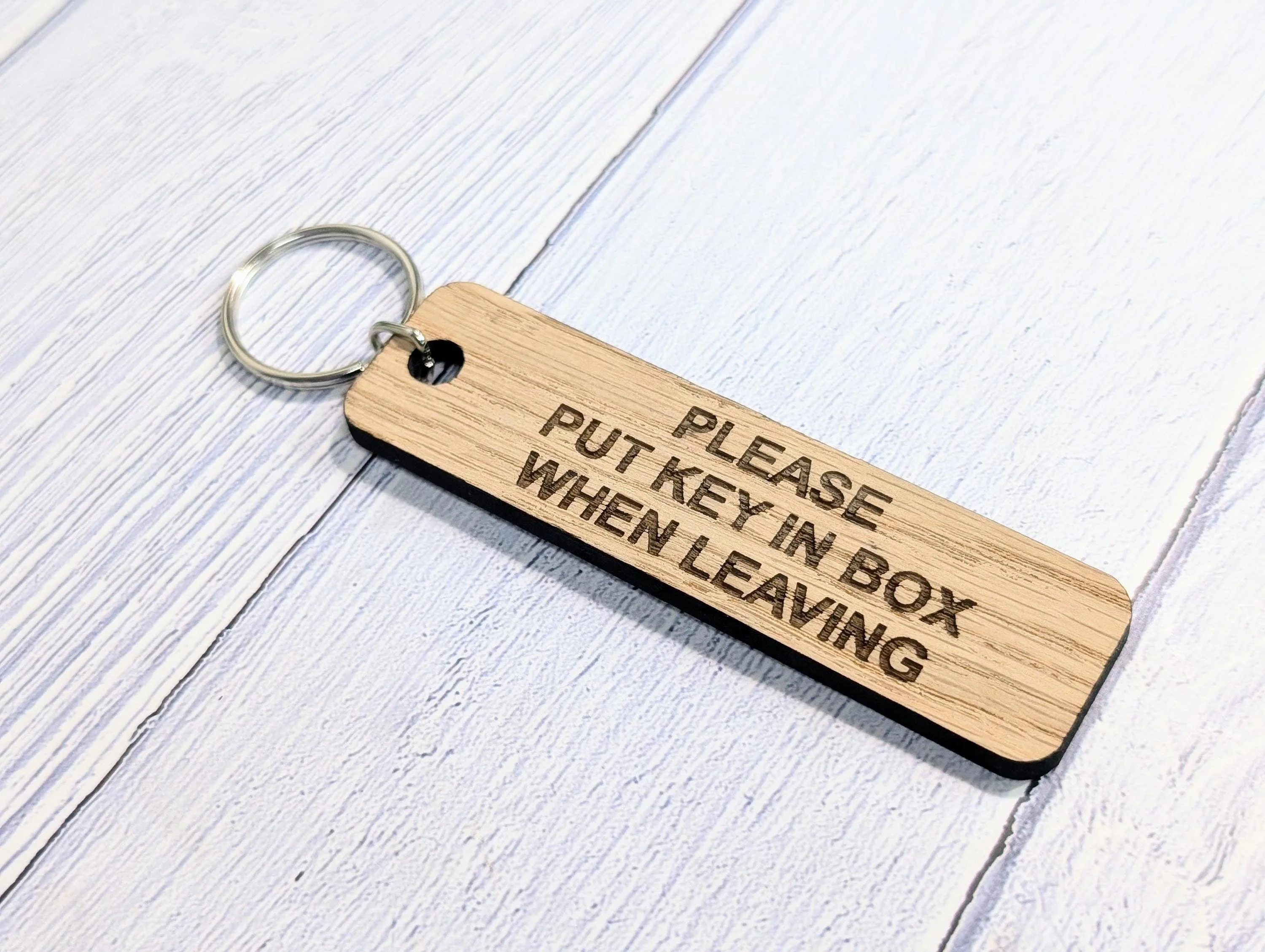 Oak Keyring: Please Put Key in Box - Eco-Friendly BnB Reminder - Image 5