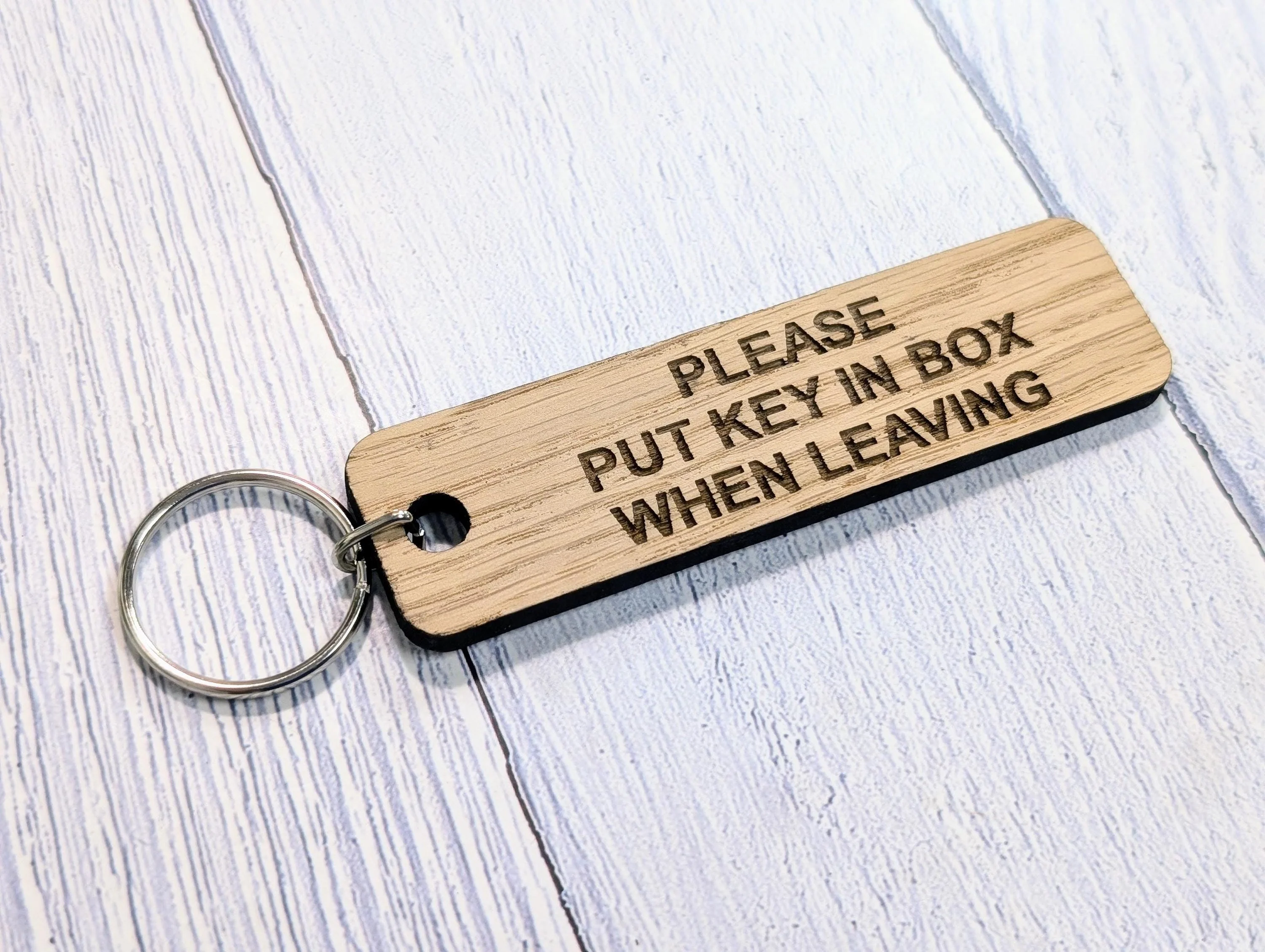 Oak Keyring: Please Put Key in Box - Eco-Friendly BnB Reminder - Image 6