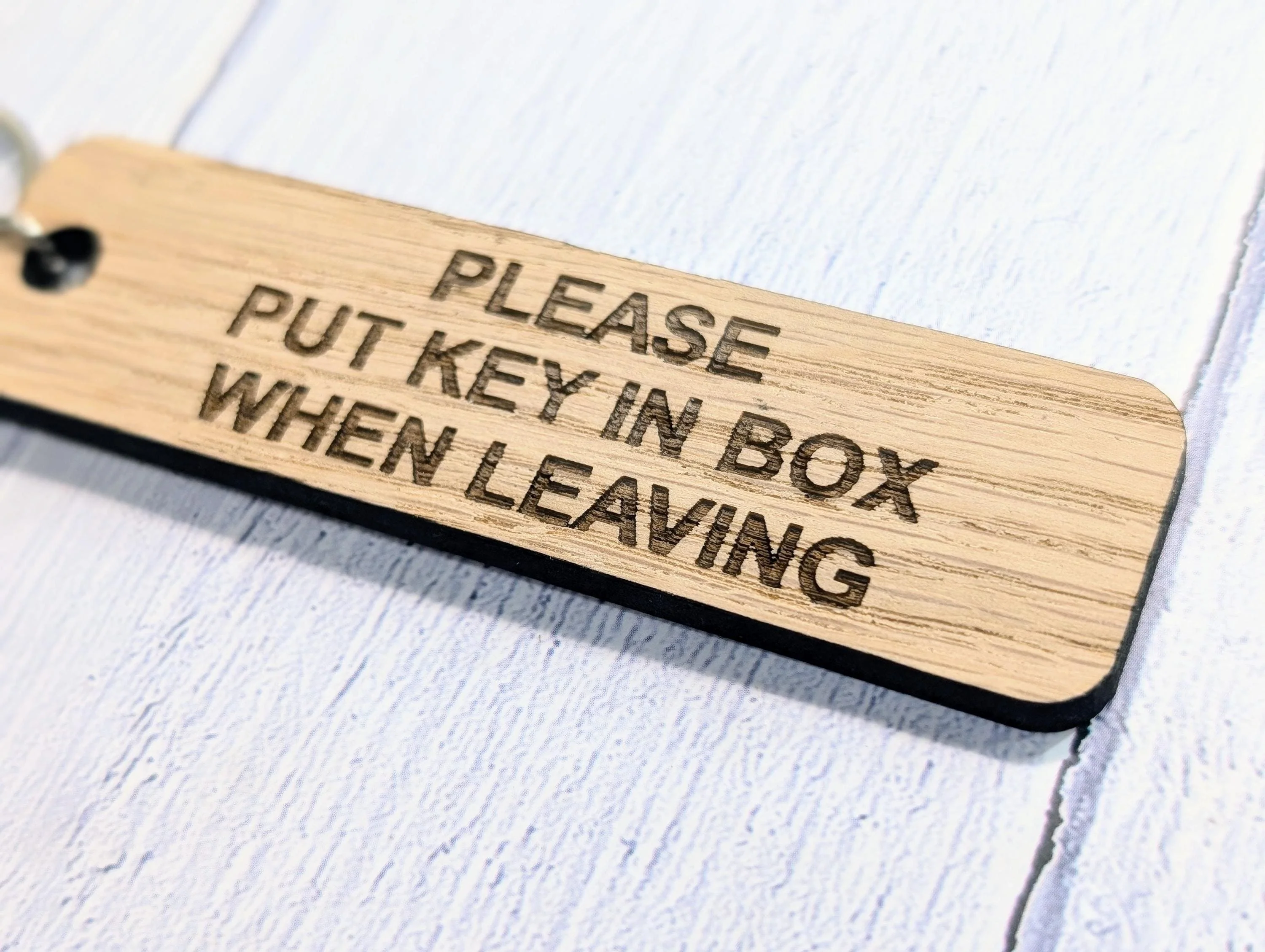 Oak Keyring: Please Put Key in Box - Eco-Friendly BnB Reminder - Image 9
