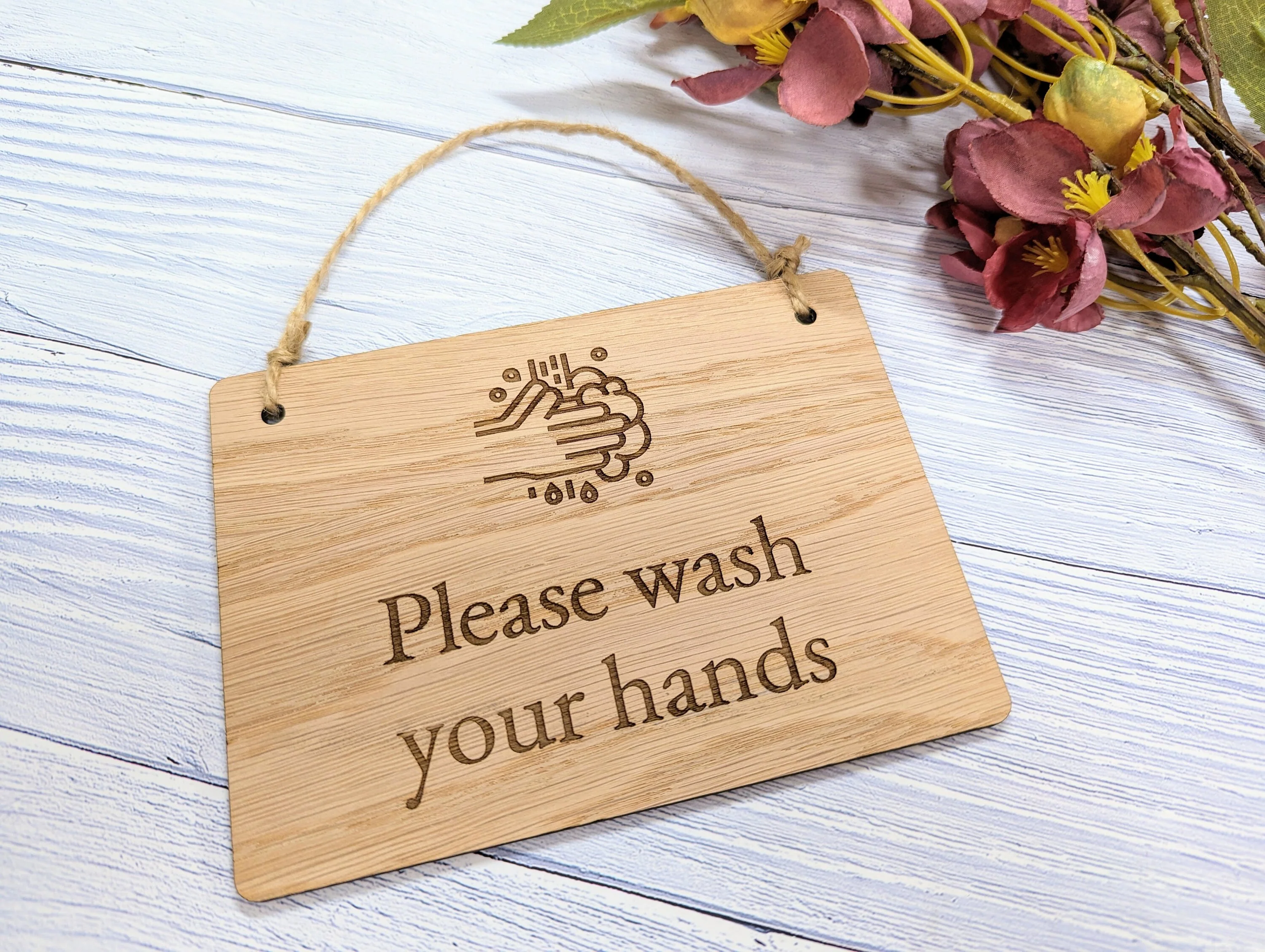 Please Wash Your Hands" Wooden Sign - Oak Veneered MDF - Ideal for Homes, Offices, Restaurants - Hygiene Reminder - Easy to Install - Image 2