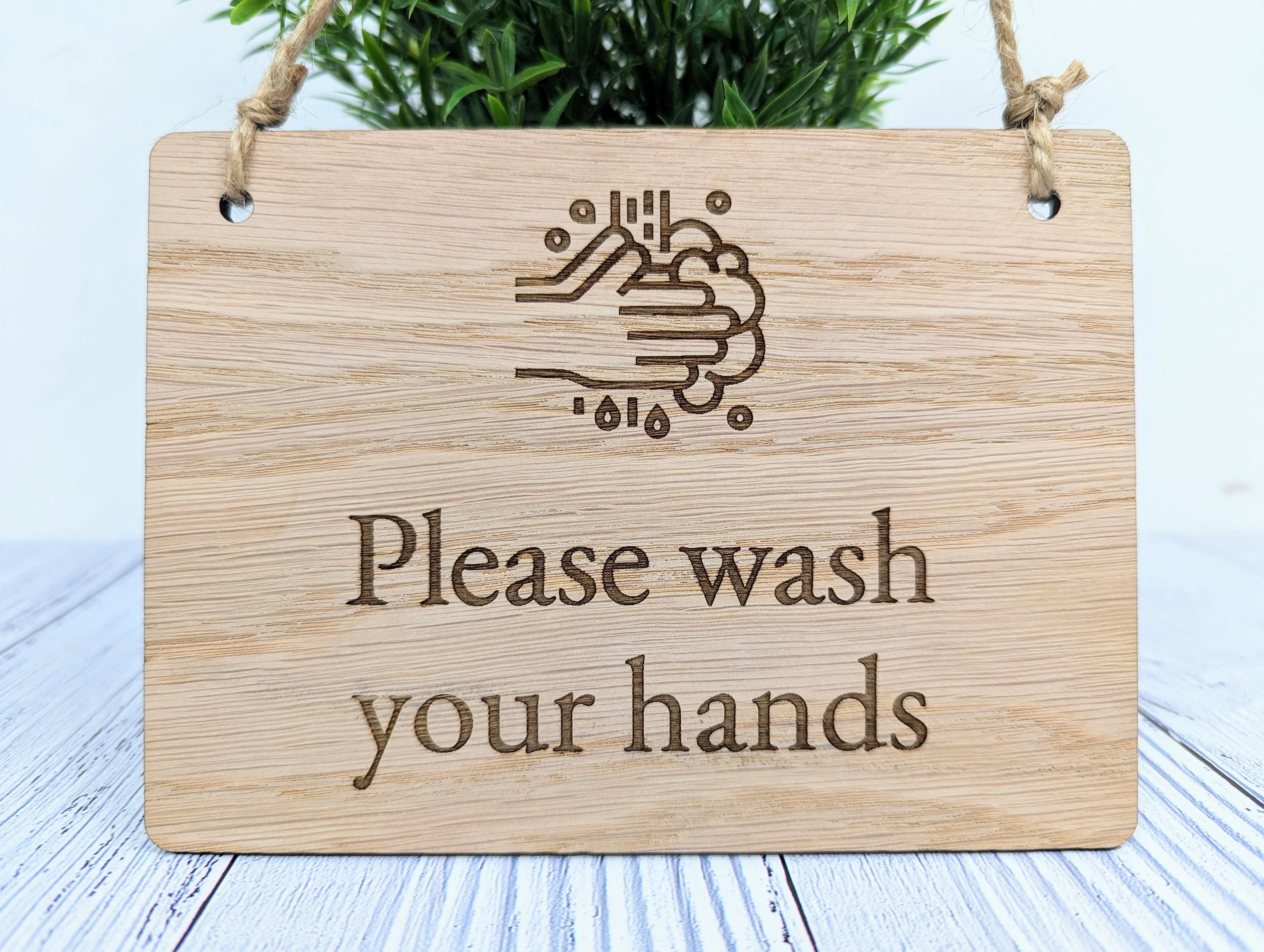 Please Wash Your Hands" Wooden Sign - Oak Veneered MDF - Ideal for Homes, Offices, Restaurants - Hygiene Reminder - Easy to Install - Image 3