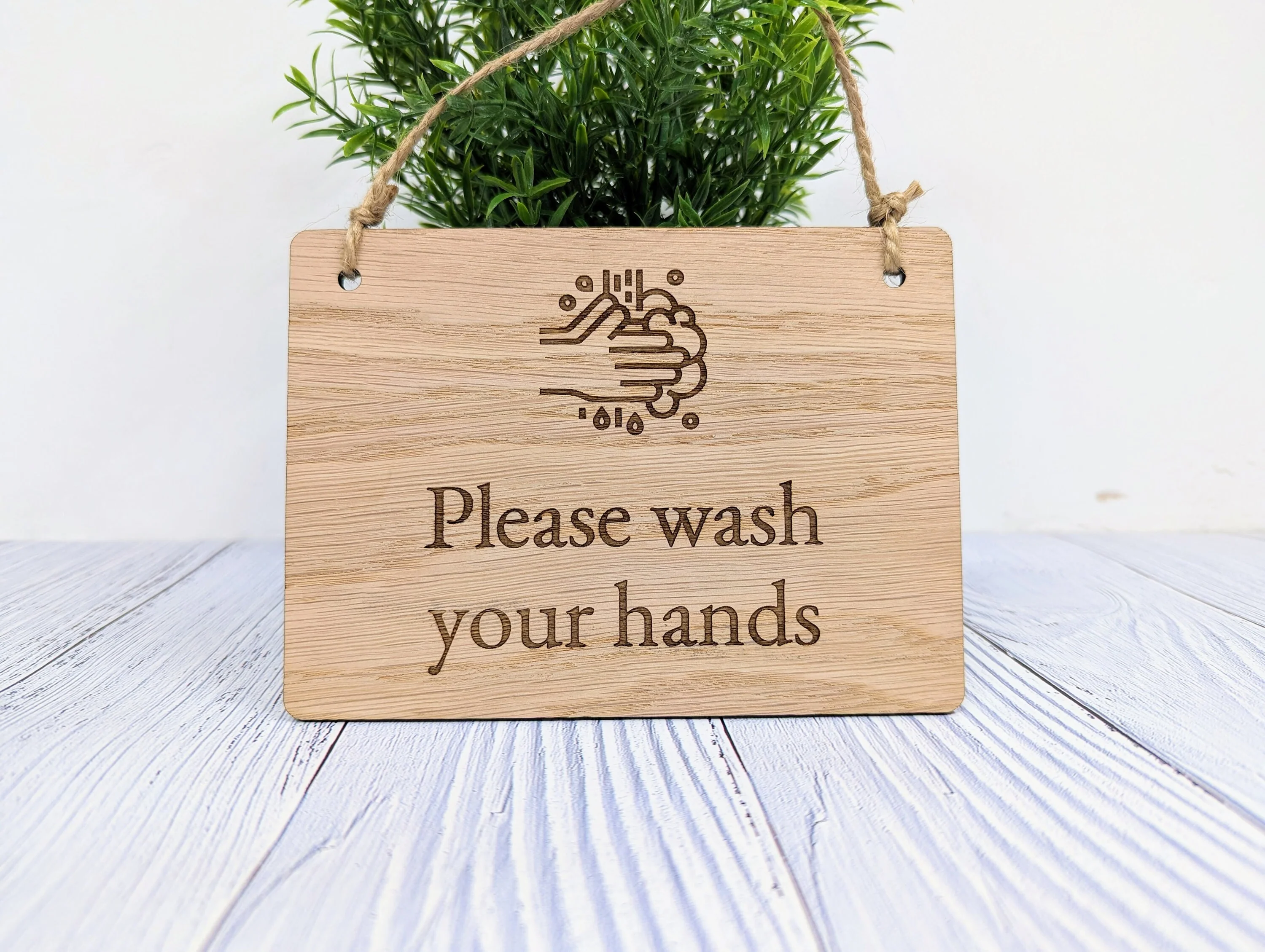 Please Wash Your Hands" Wooden Sign - Oak Veneered MDF - Ideal for Homes, Offices, Restaurants - Hygiene Reminder - Easy to Install - Image 4