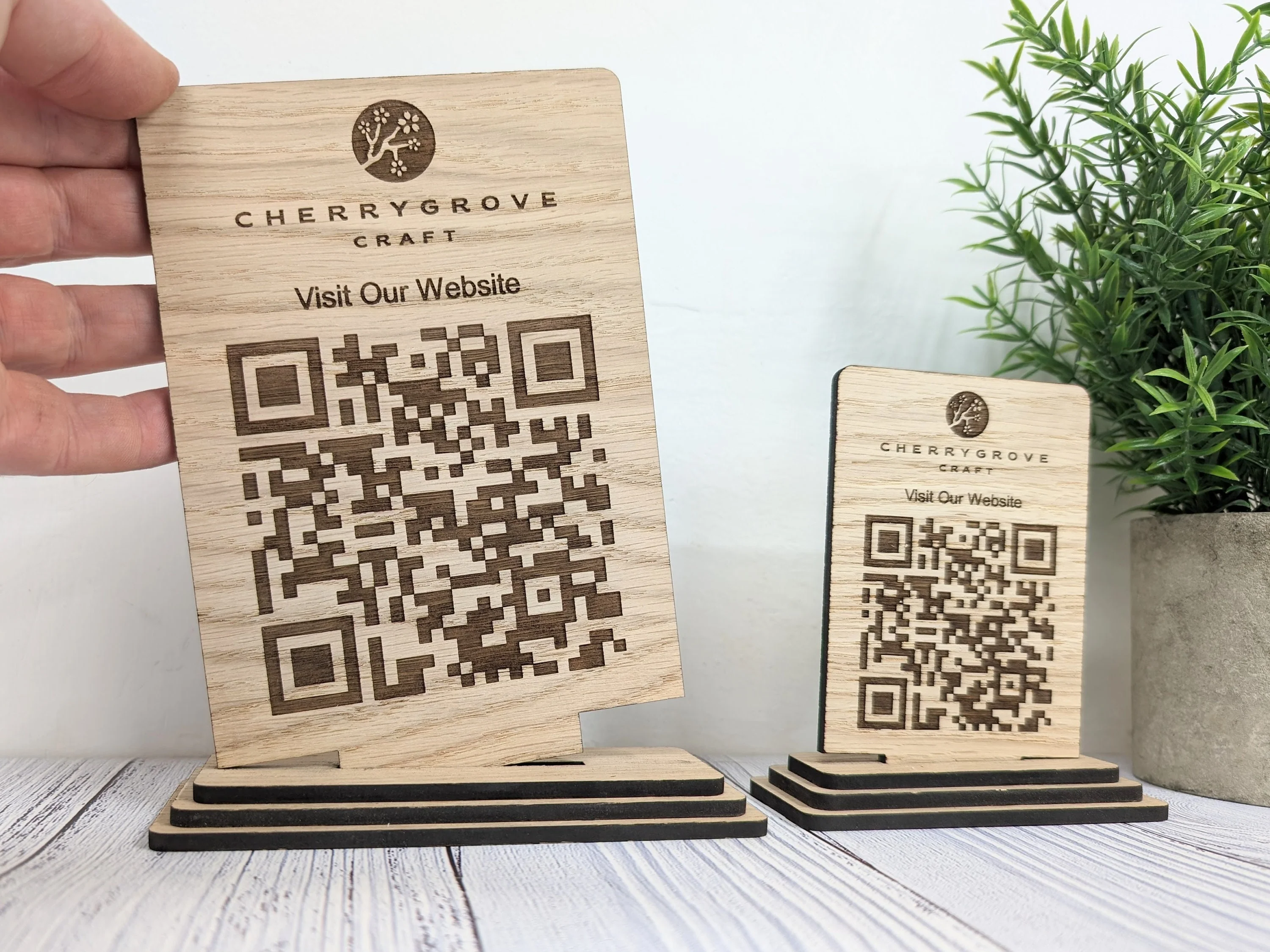 Wooden QR Code Sign | Freestanding Custom Business QR Sign with Logo - Image 4