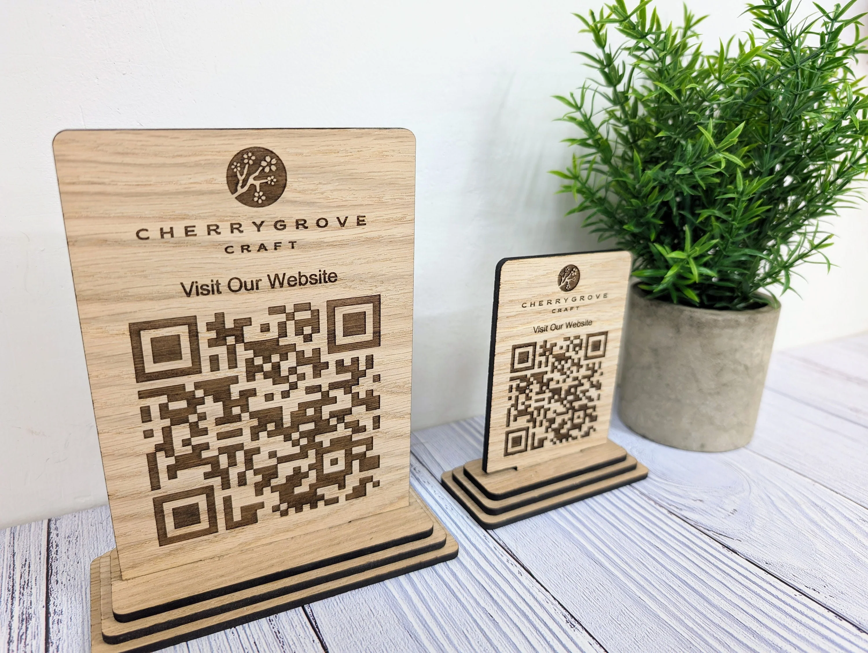 Wooden QR Code Sign | Freestanding Custom Business QR Sign with Logo - Image 5