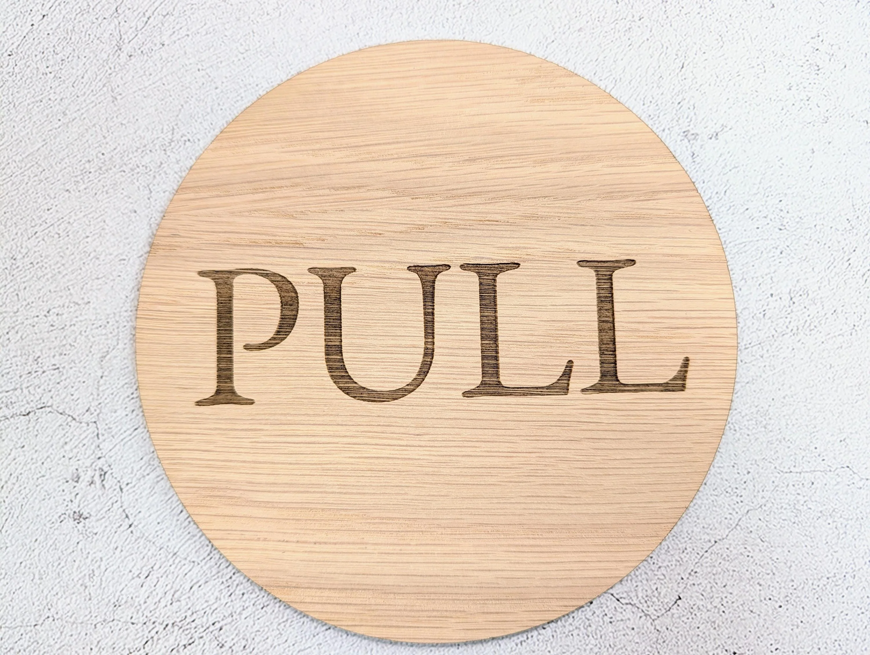 PULL Door Sign – Circular Oak Veneered Indoor Wall or Door Sign, Wooden Entry Sign, Plastic-Free Packaging, Handmade in Wales - Image 5