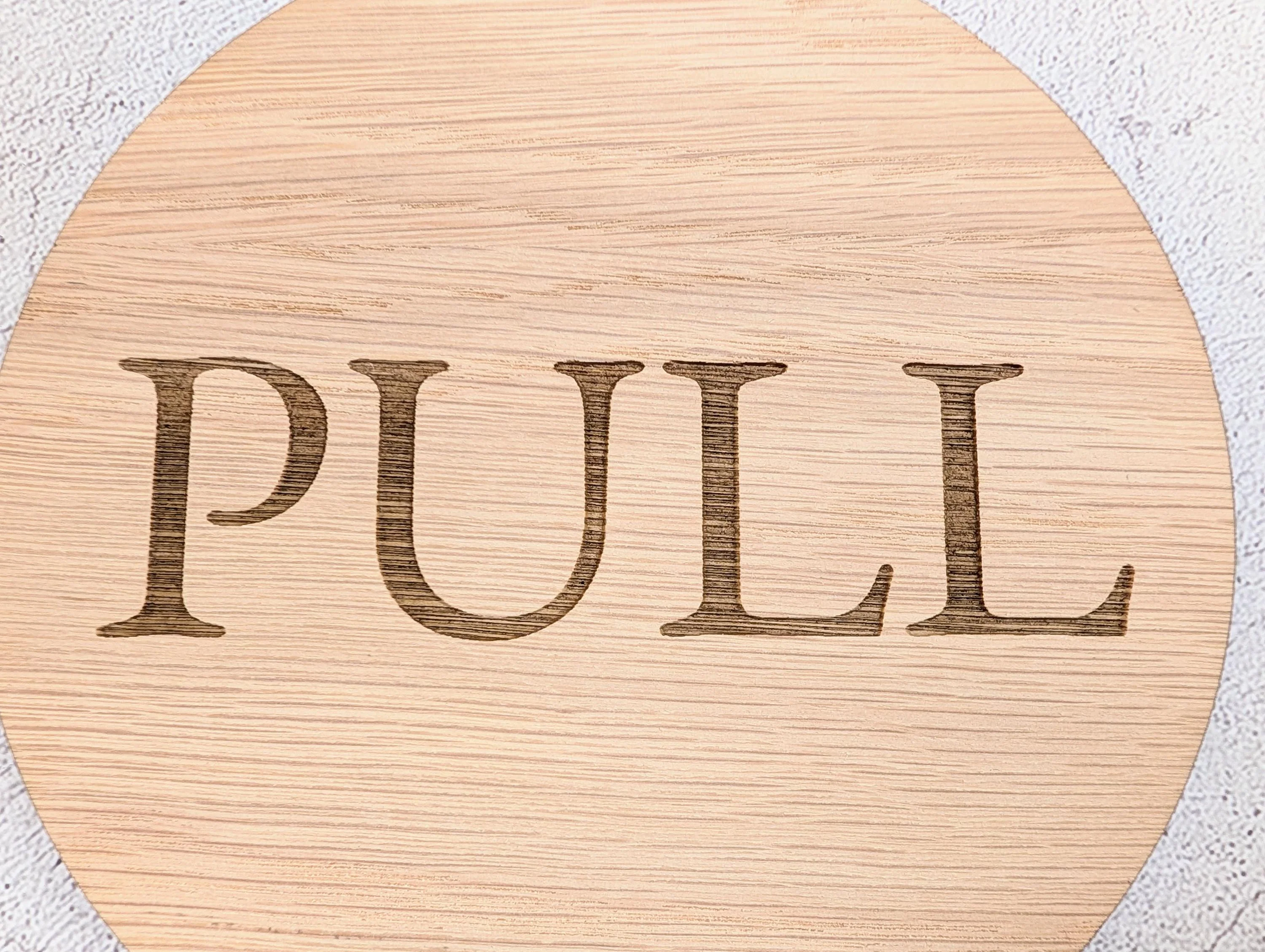 PULL Door Sign – Circular Oak Veneered Indoor Wall or Door Sign, Wooden Entry Sign, Plastic-Free Packaging, Handmade in Wales - Image 6