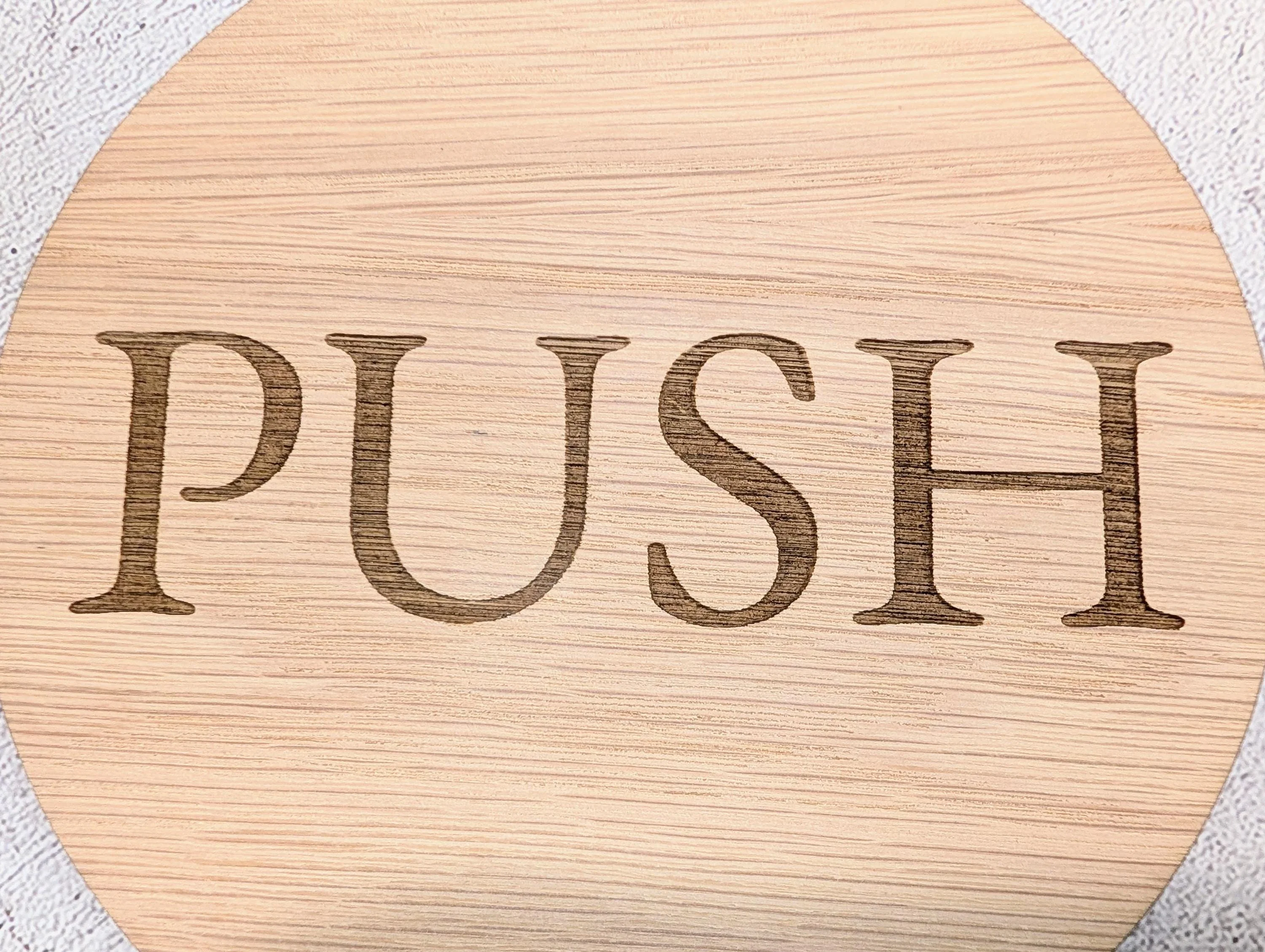 PUSH Door Sign – Circular Oak Veneered Wooden Entry Sign for Doors, Indoor Use Only, Handmade in Wales, Plastic-Free Packaging - Image 6